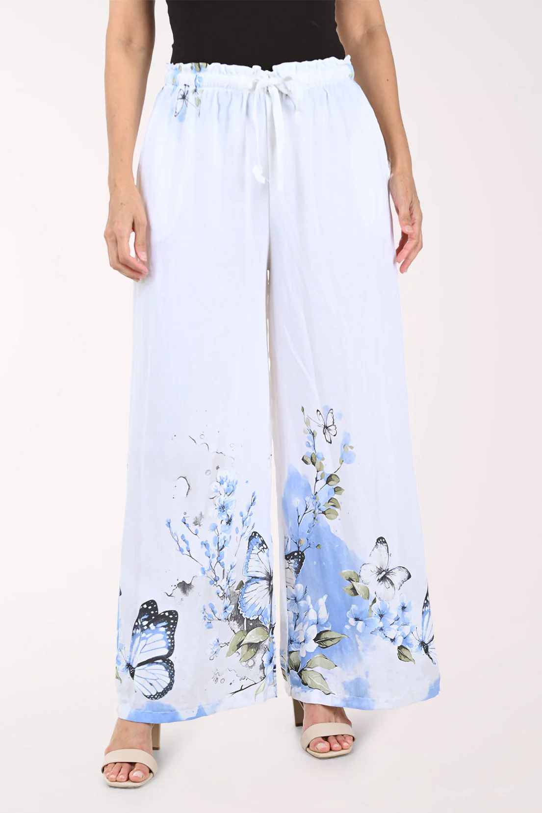 Blue Butterfly Linen-Blend Palazzo Pant - Image 3