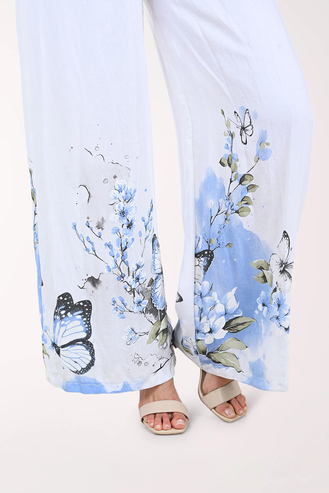 Blue Butterfly Linen-Blend Palazzo Pant - Image 4