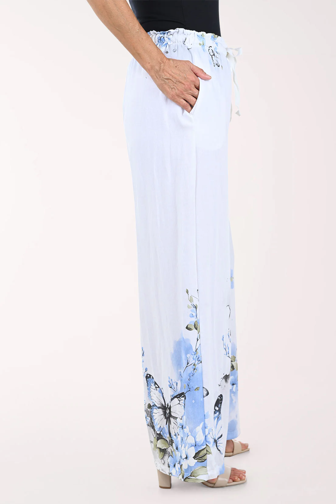 Blue Butterfly Linen-Blend Palazzo Pant - Image 5