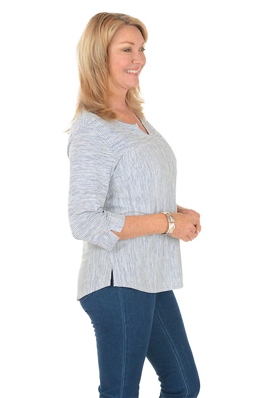 Slim Striped Notched Neck Top - Image 2