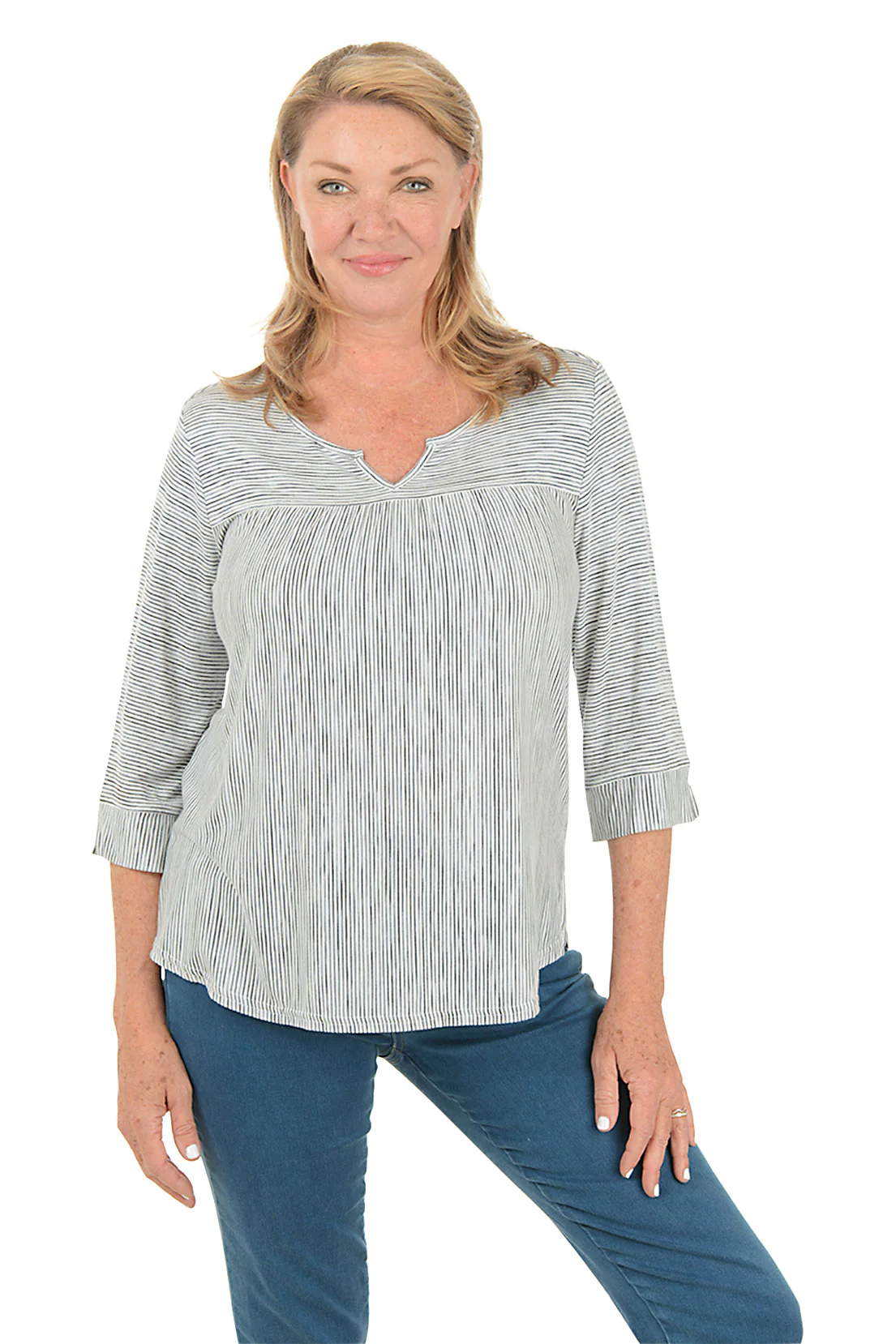 Slim Striped Notched Neck Top - Image 4