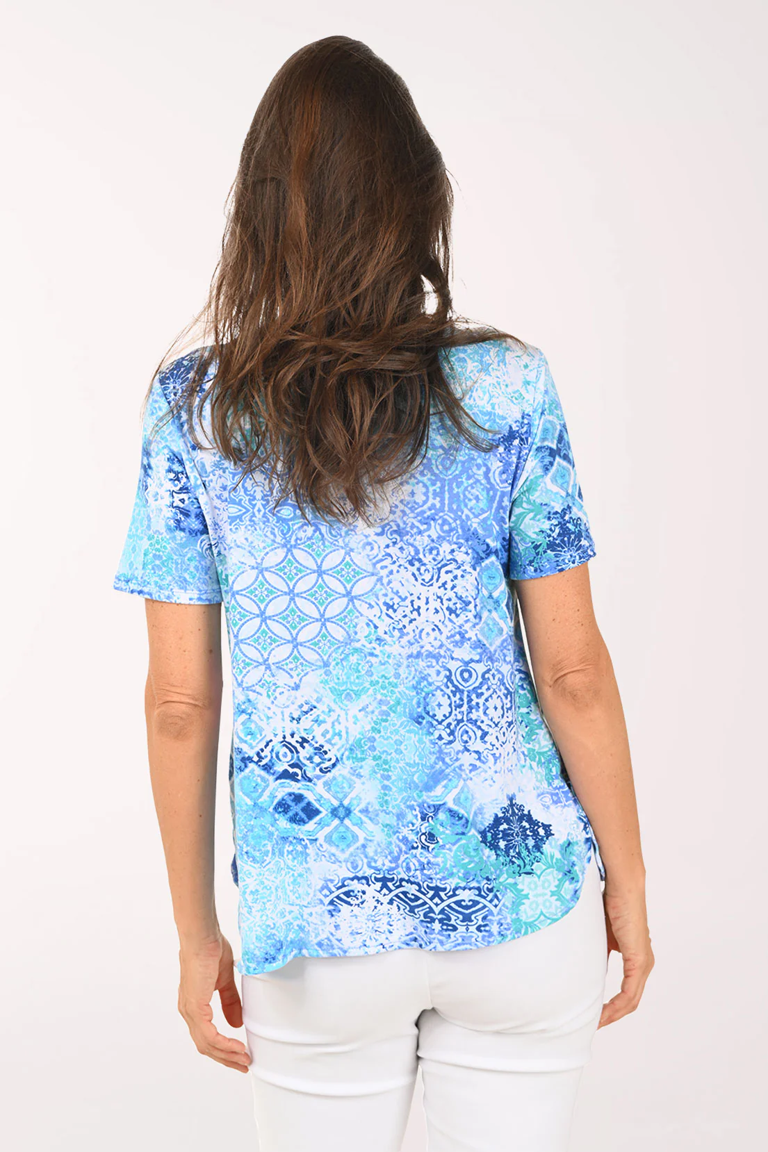 Coastal Blue Jade Medallion Pleated Top - Image 3