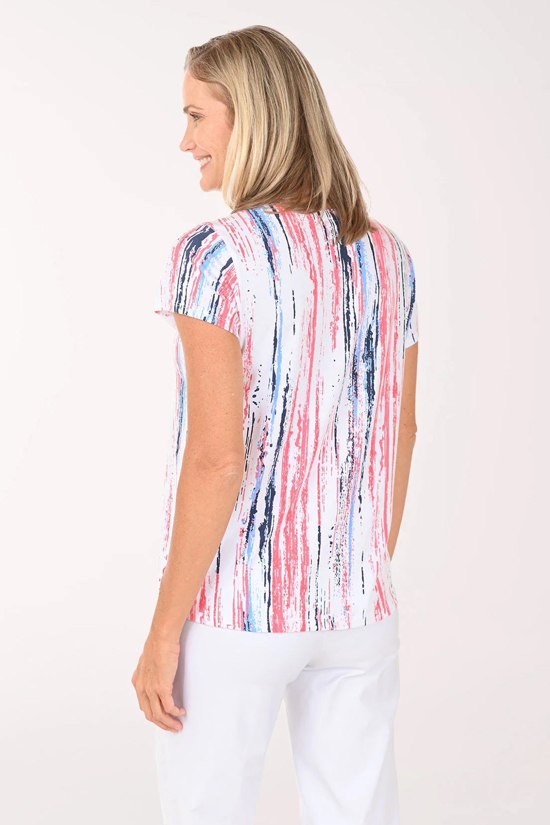 Clementine Paint Stripes Notched Neck Tee - Image 3
