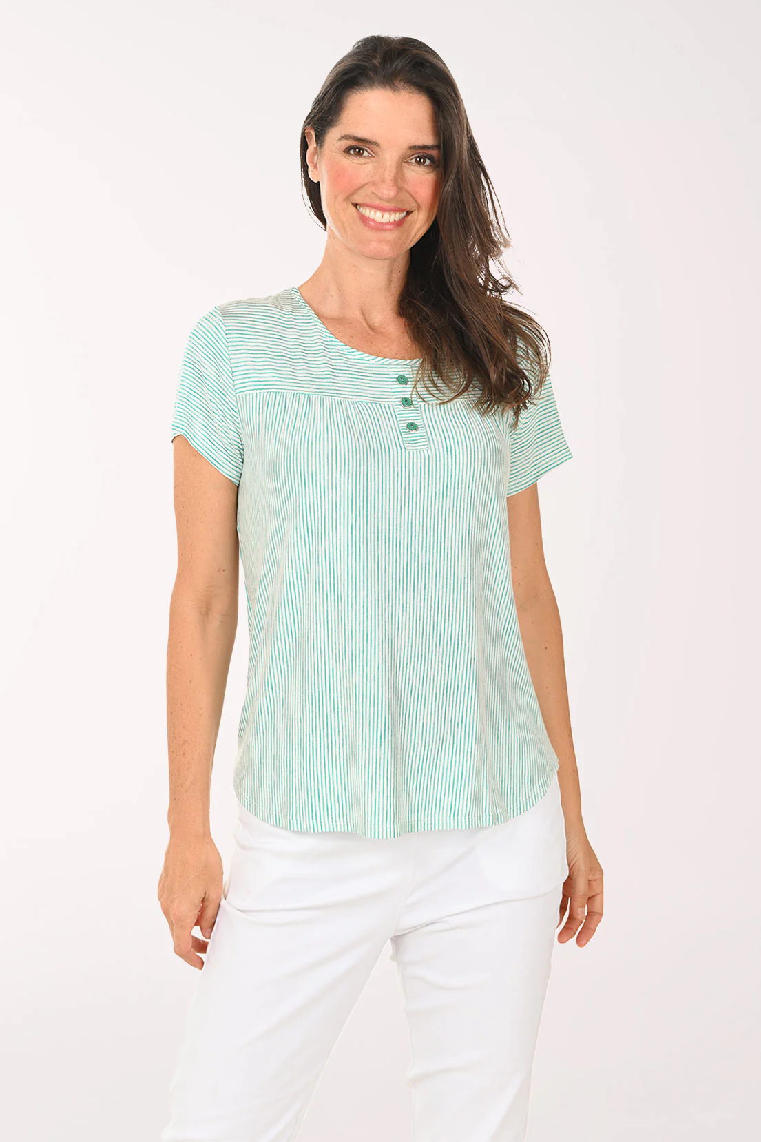 Striped Triple Button Short Sleeve Tee - Image 6