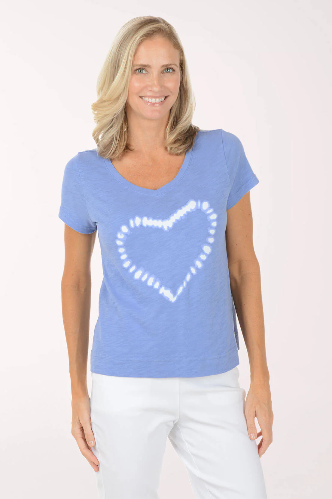 Shibori Heart Cotton V-Neck Tee - Image 5