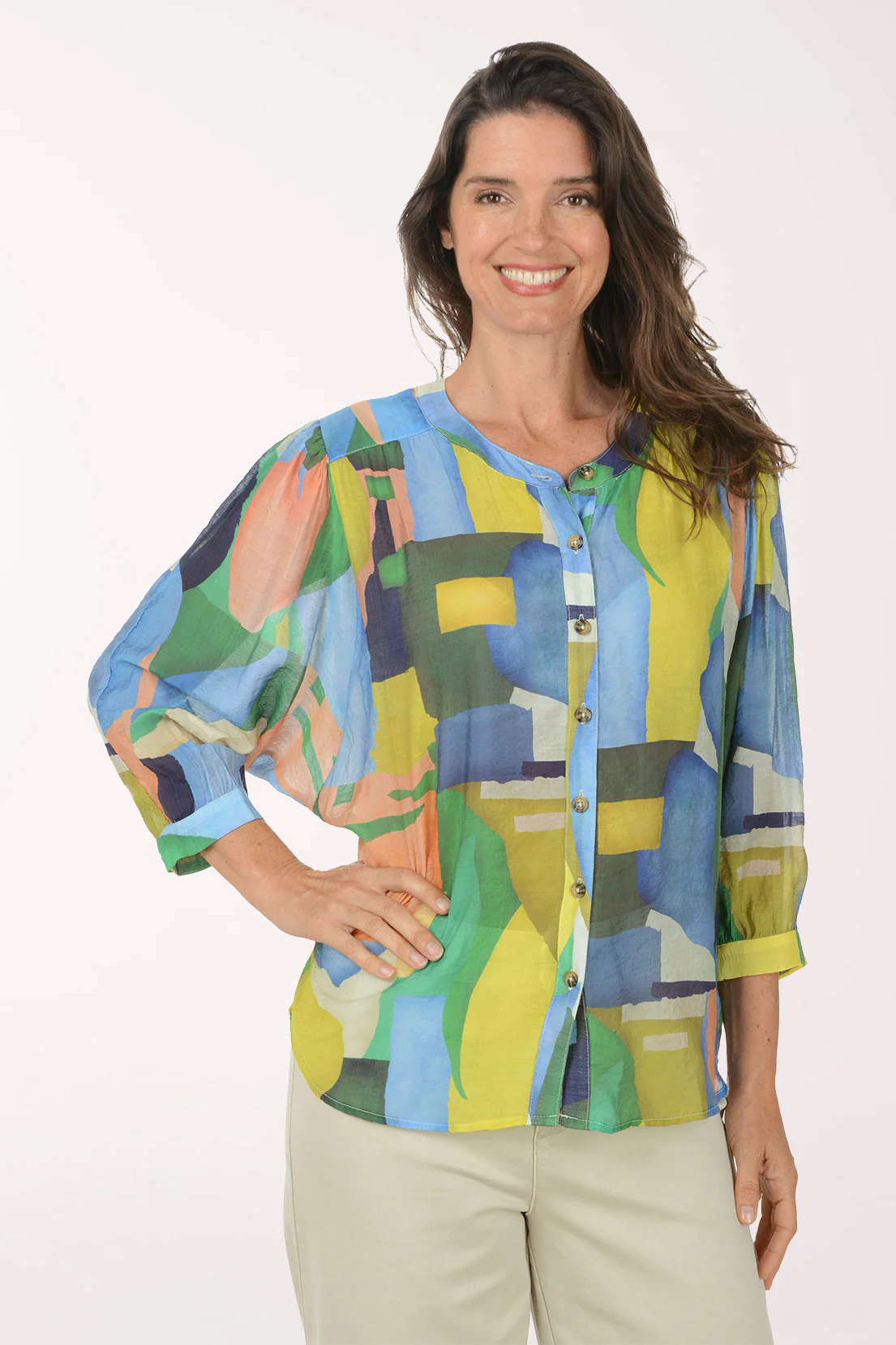Mojito Abstract Silky Collarless Shirt - Image 4