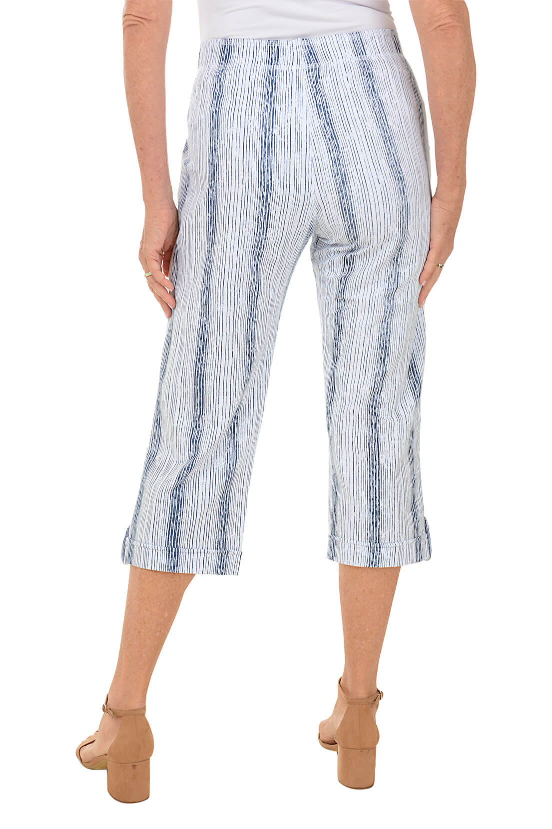 Striped Button Tab Cuff Capri Pant - Image 3