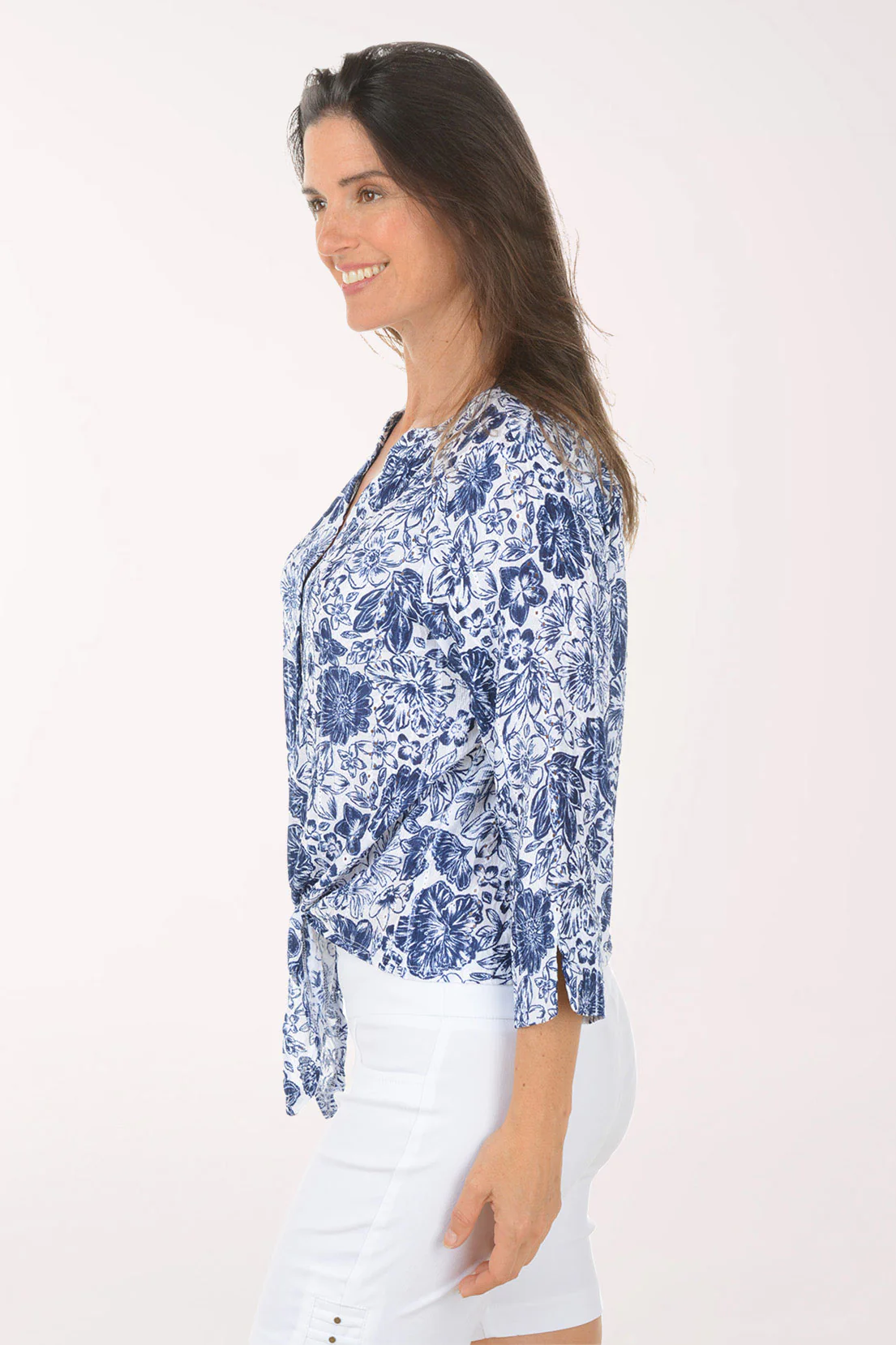 Petite Smooth Sailing Blue Garden Eyelet Shirt - Image 2