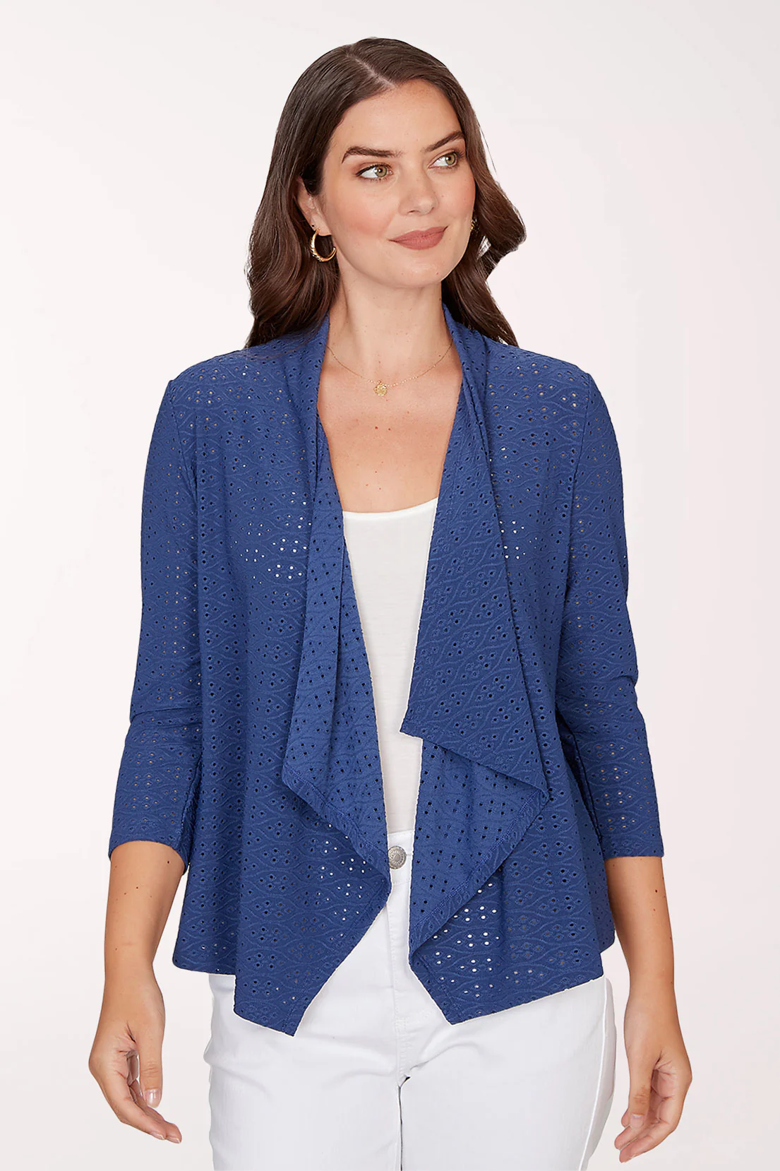 Smooth Sailing Eyelet Cascading Cardigan