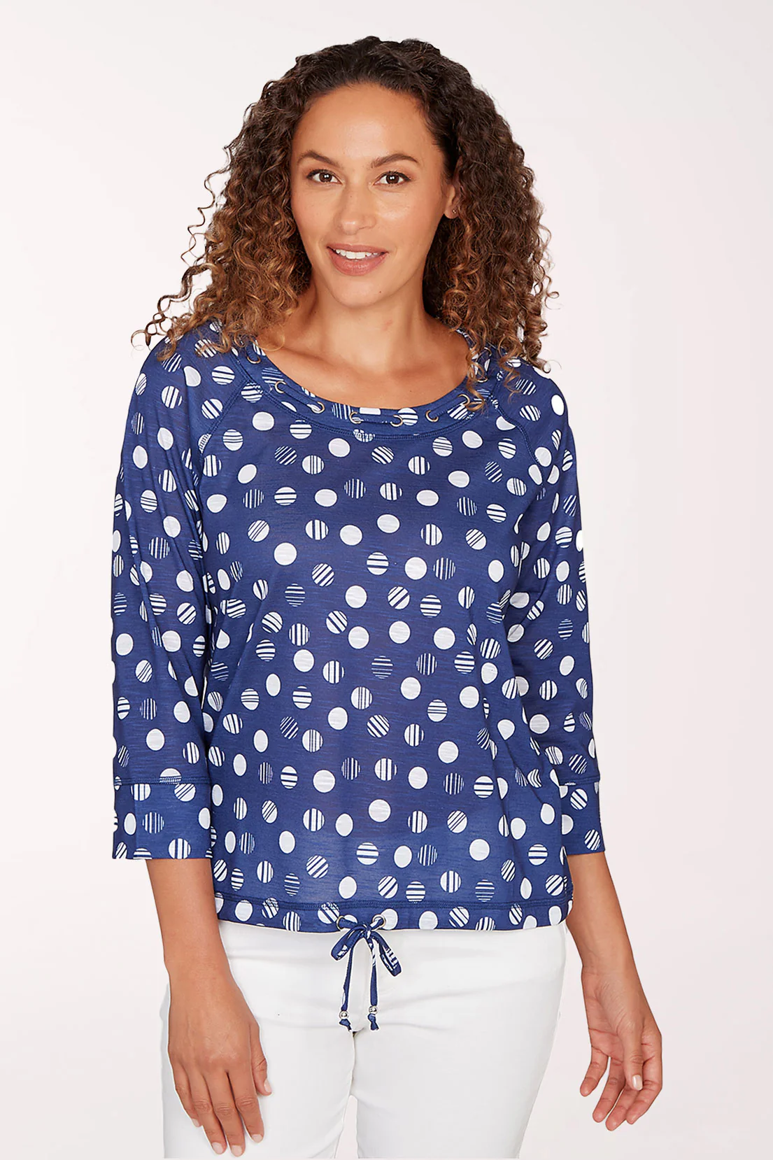 Smooth Sailing Dotty Grommet Neck Top
