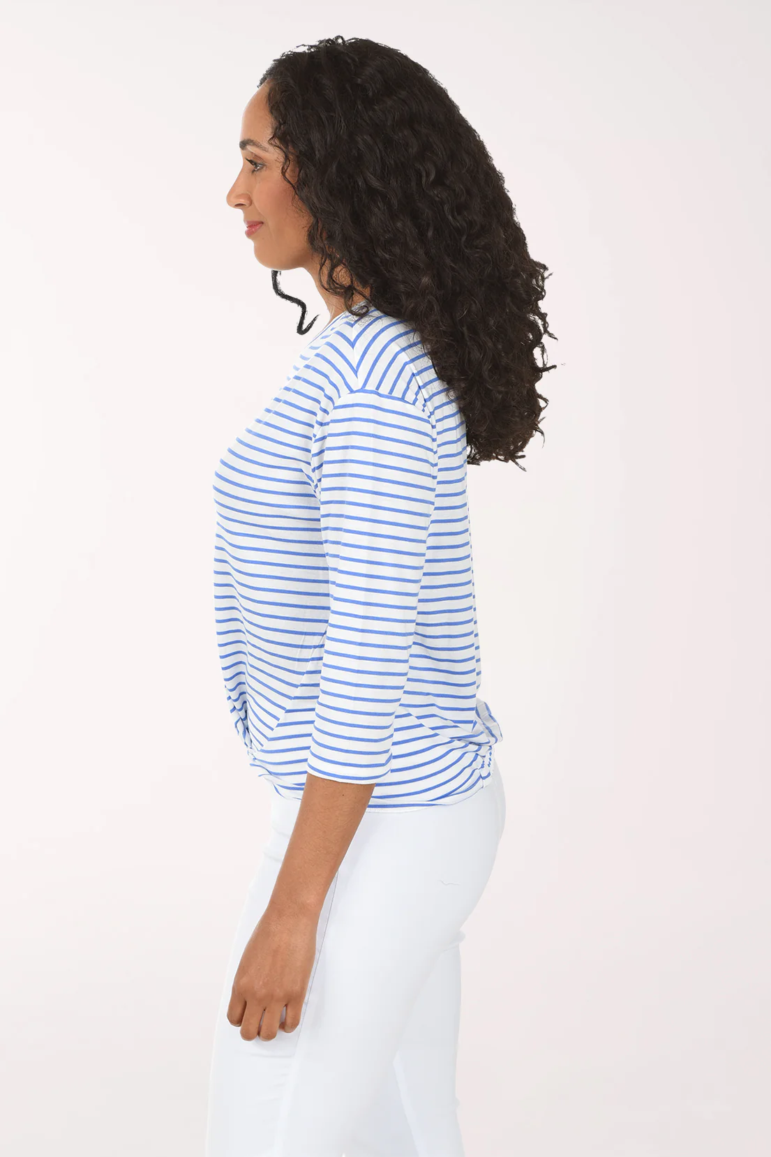 Stripe Twisted Hem 3/4 Sleeve Top - Image 2