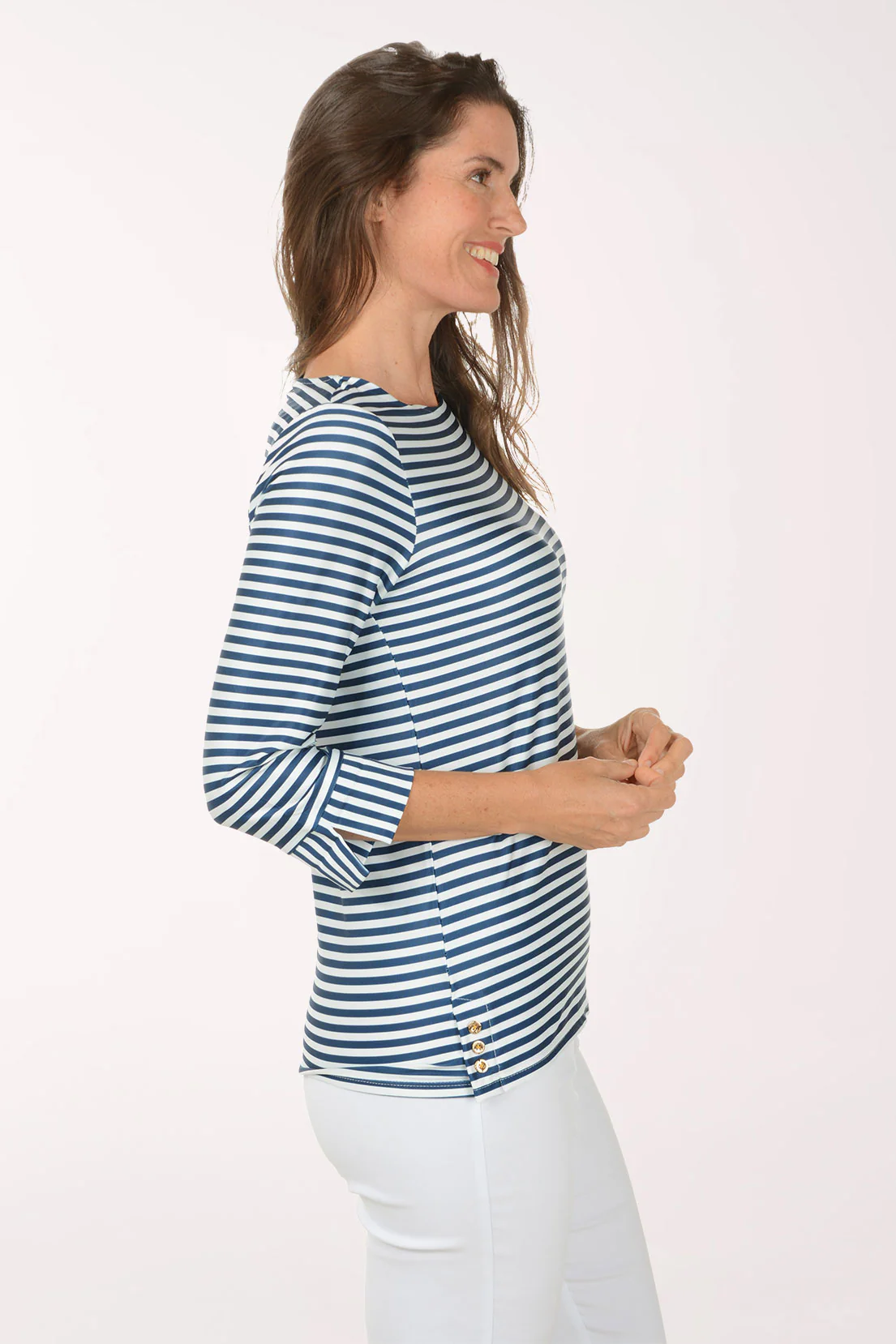 Striped UPF50 Button Hem Top - Image 2