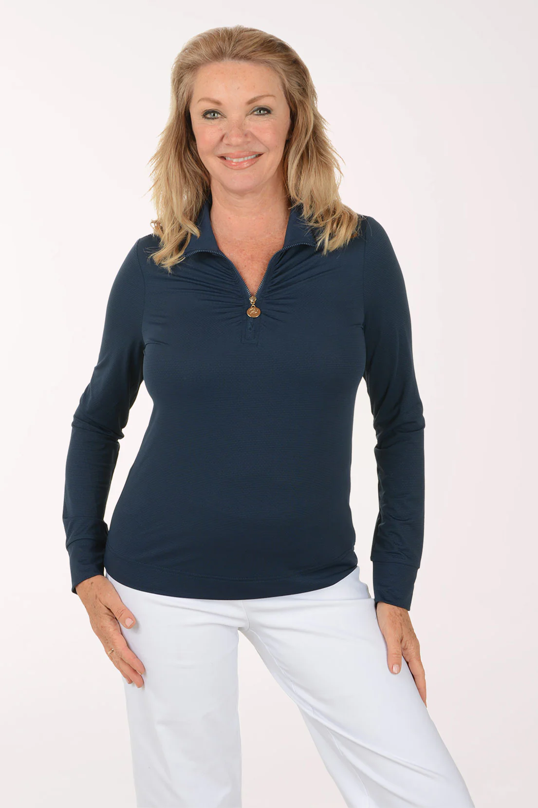 Solid UPF50 Ruched Quarter Zip Top - Image 4
