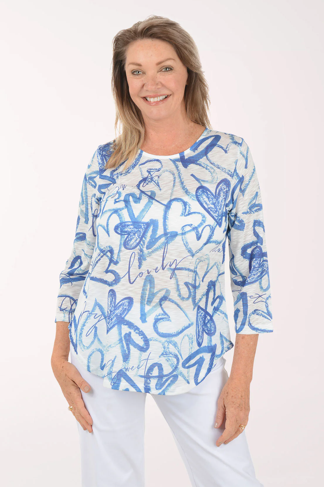 Sweetheart Slub Knit 3/4 Sleeve Top