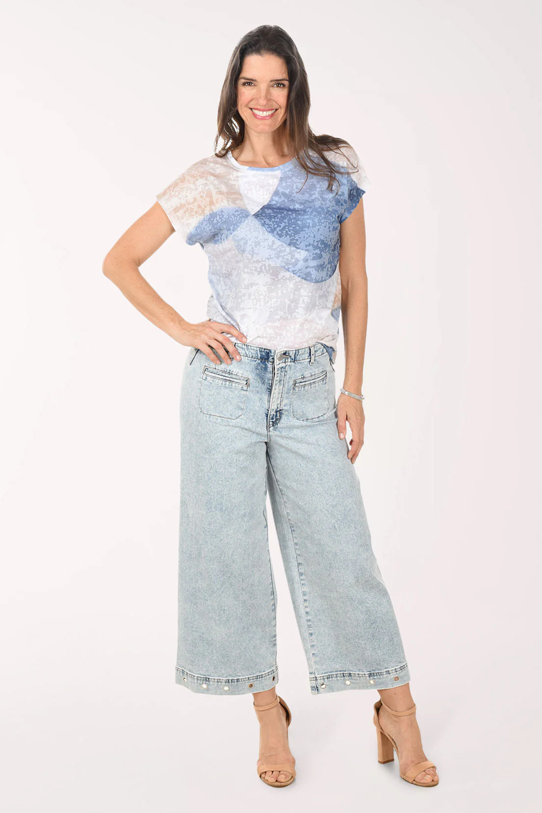 Grommet Hem Wide Leg Denim Pant