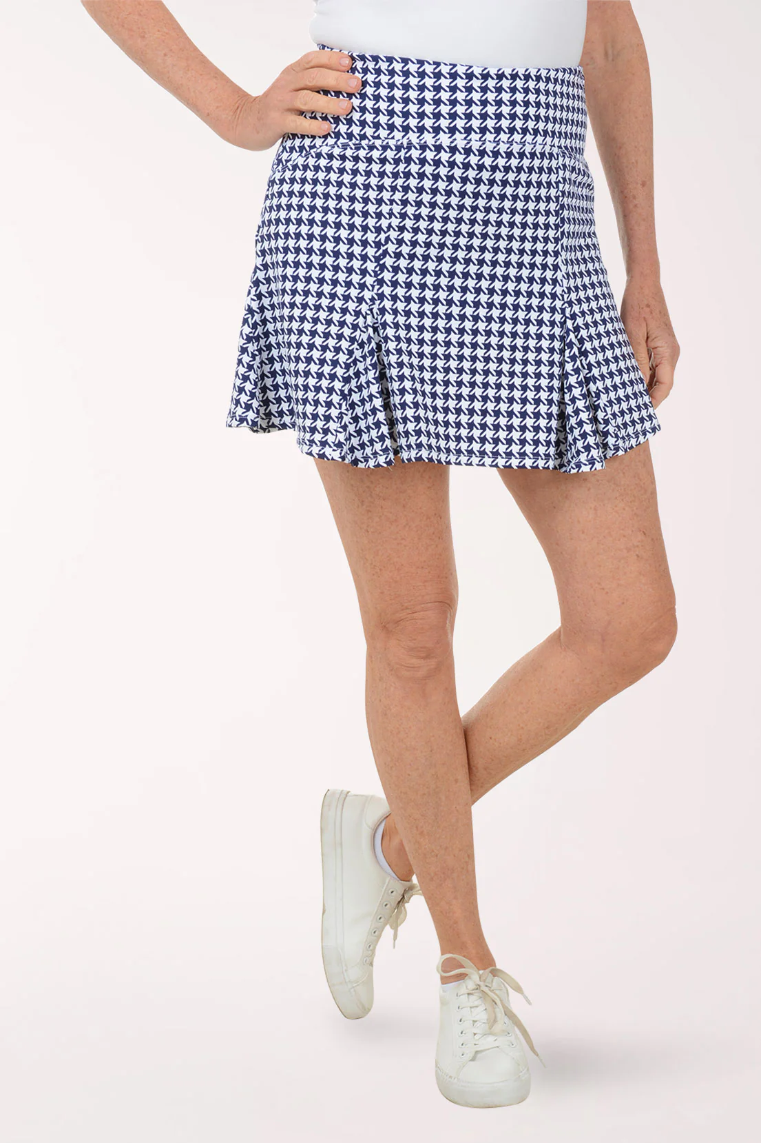 Navy Houndstooth UPF50+ Godet Skort