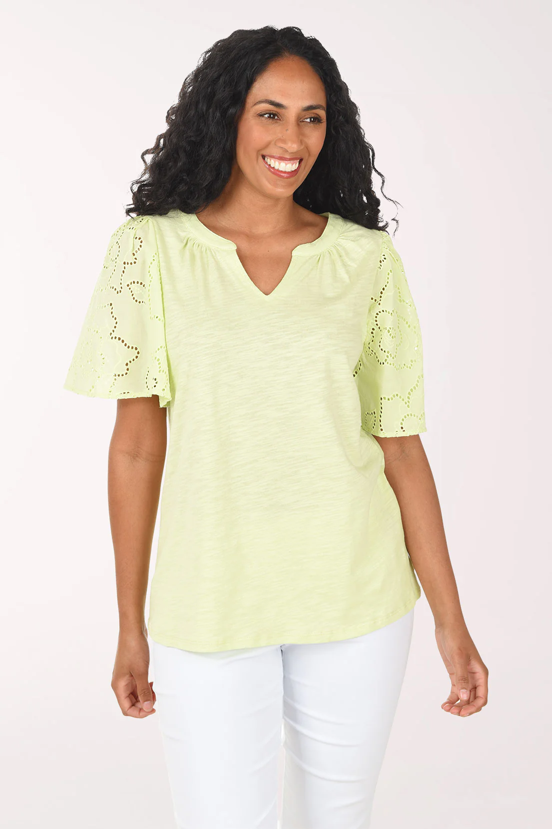 Petite Renaissance Romance Cotton Eyelet Sleeve Top