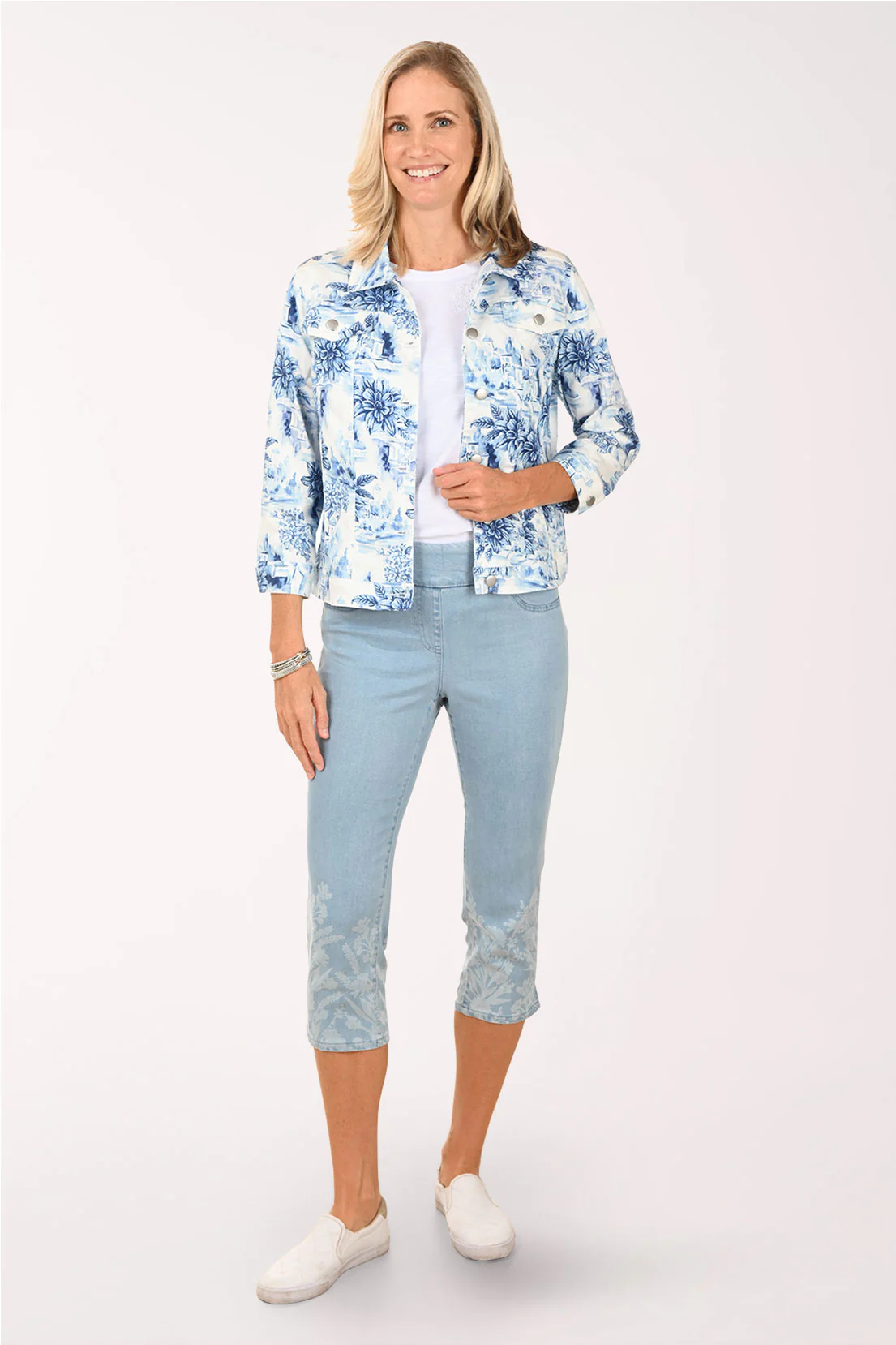 French Riviera Floral Denim Capri Pant