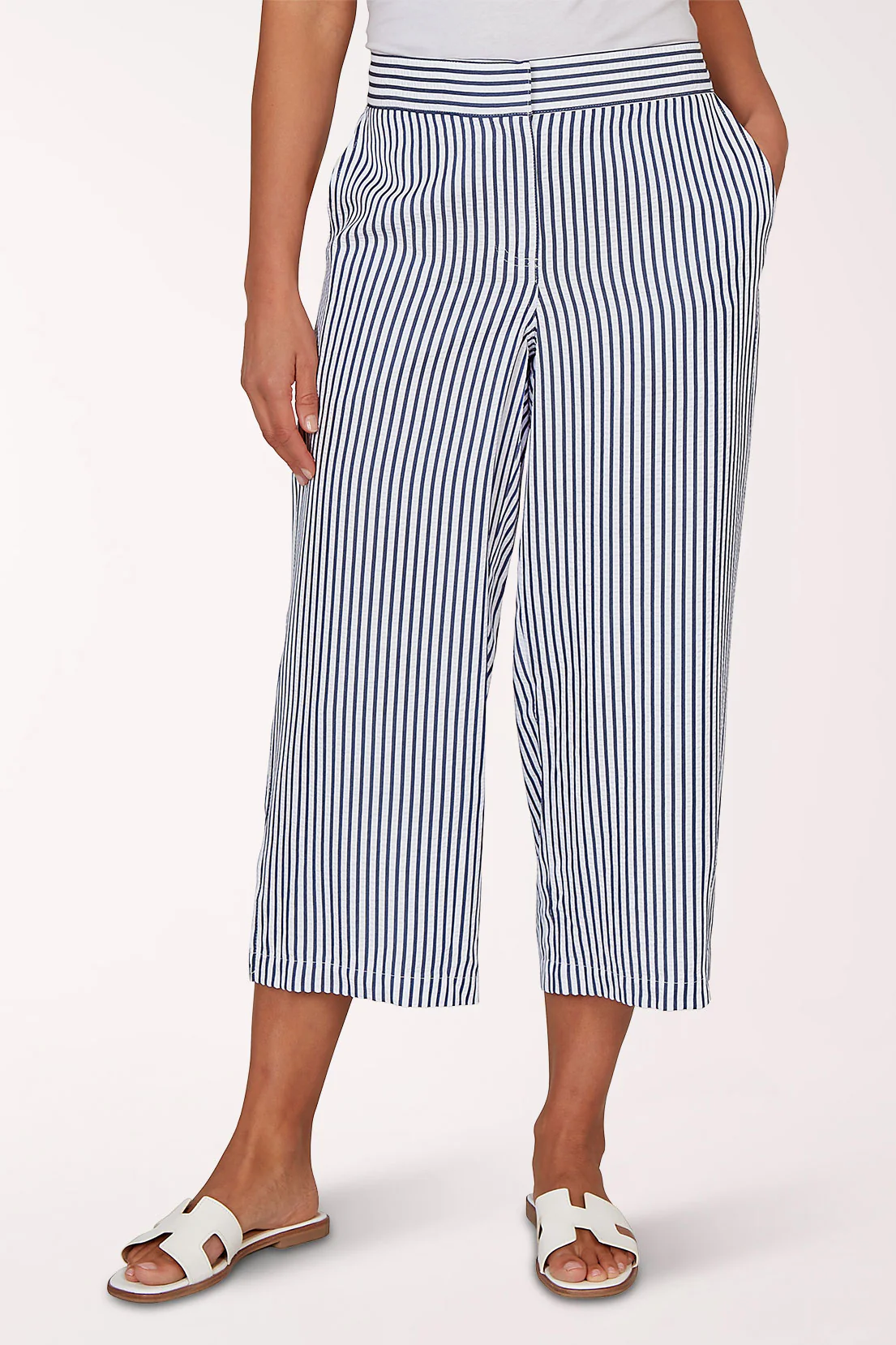 French Riviera Striped Seersucker Crop Pant