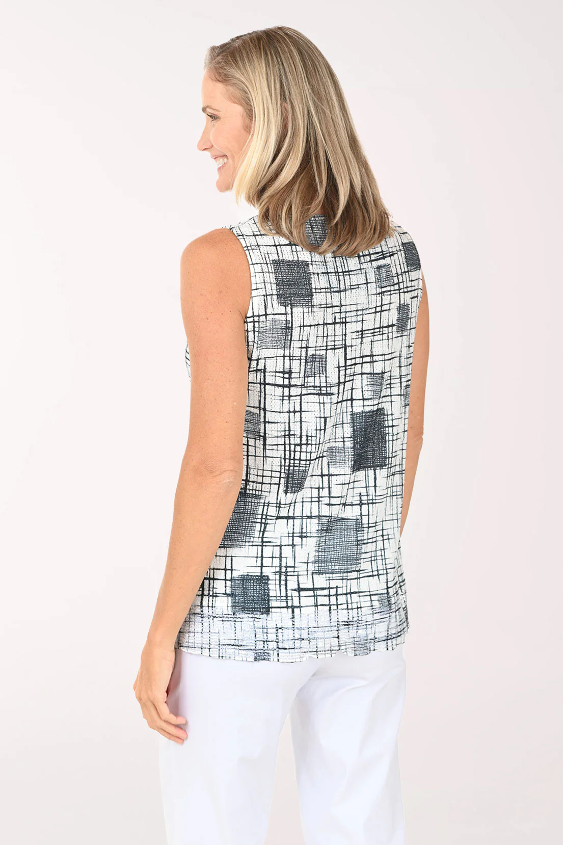 Criss-Crossed Mesh Hem Sleeveless Top - Image 3