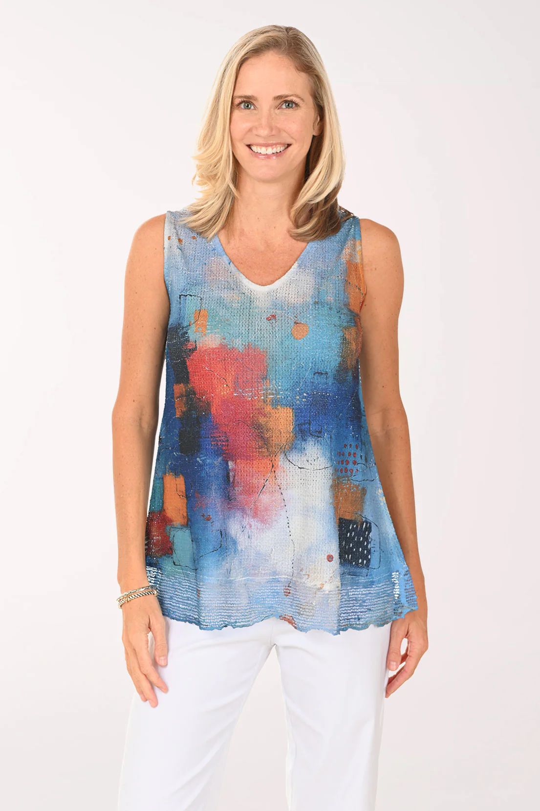 Petite Jewel Tones Mesh Hem Sleeveless Top