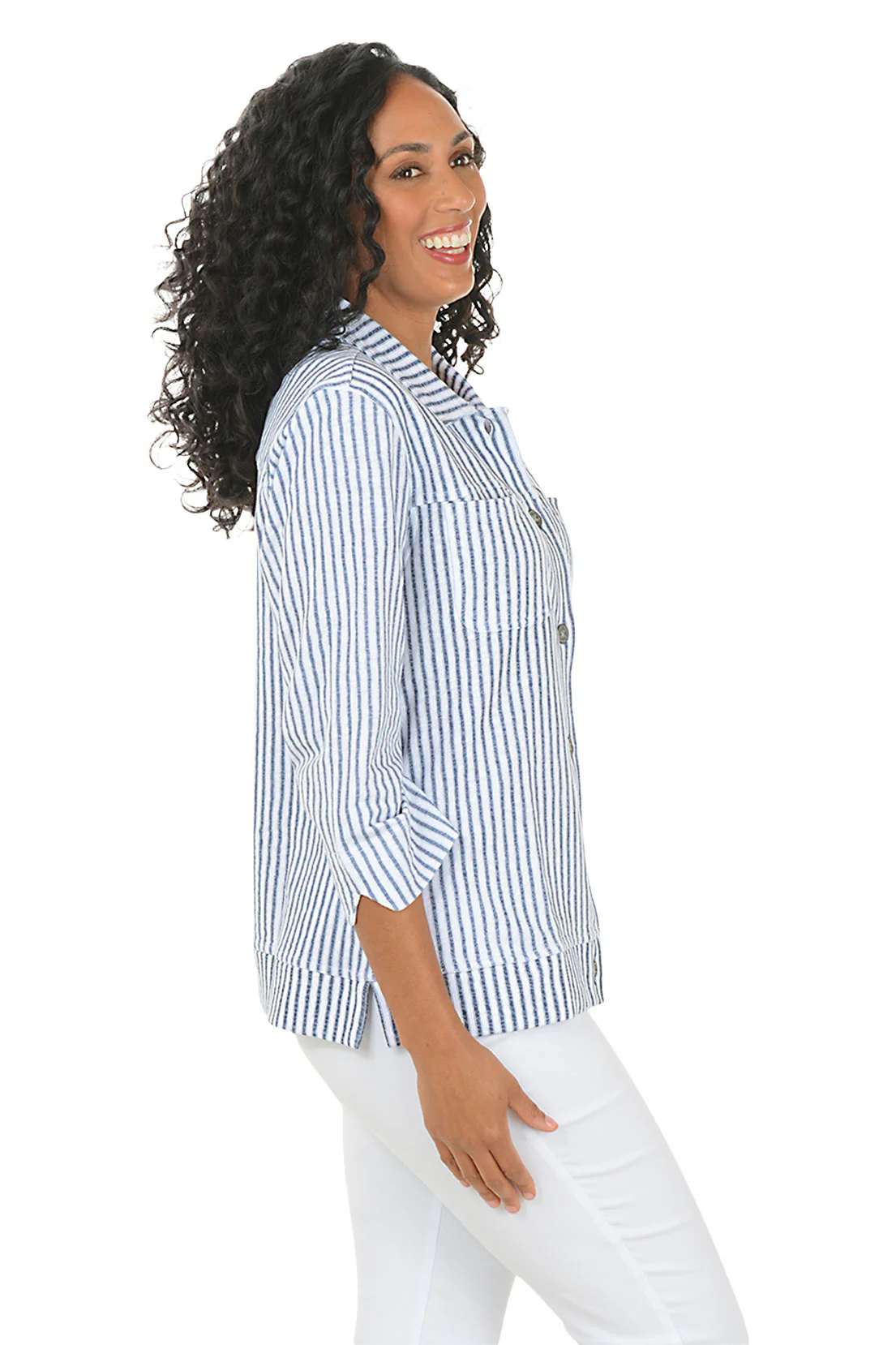 Striped Cotton Button-Front Jacket - Image 2