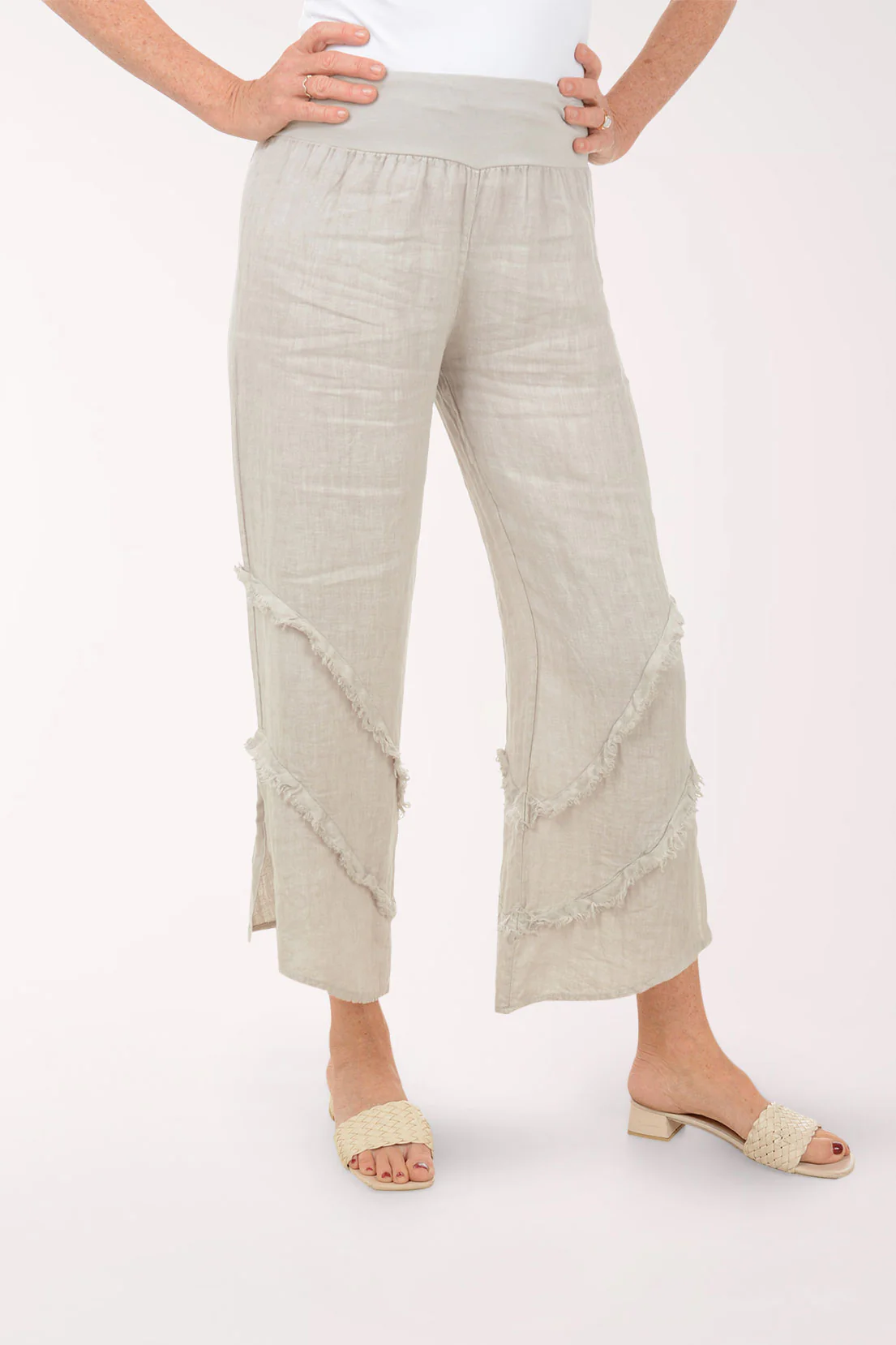 Frayed Linen Wide Leg Palazzo Pant