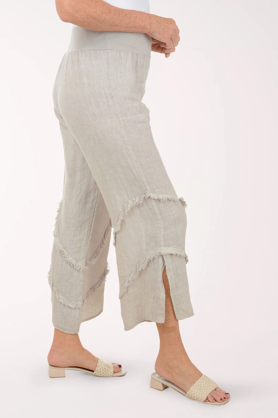 Frayed Linen Wide Leg Palazzo Pant - Image 2