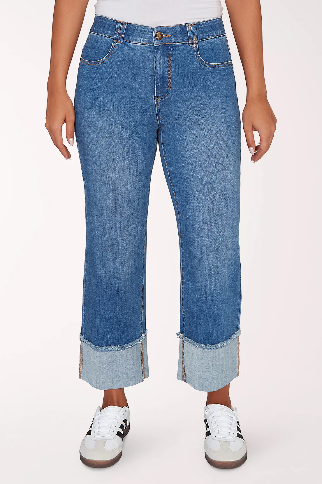 Frayed Cuff Denim Wide Leg Crop Pant