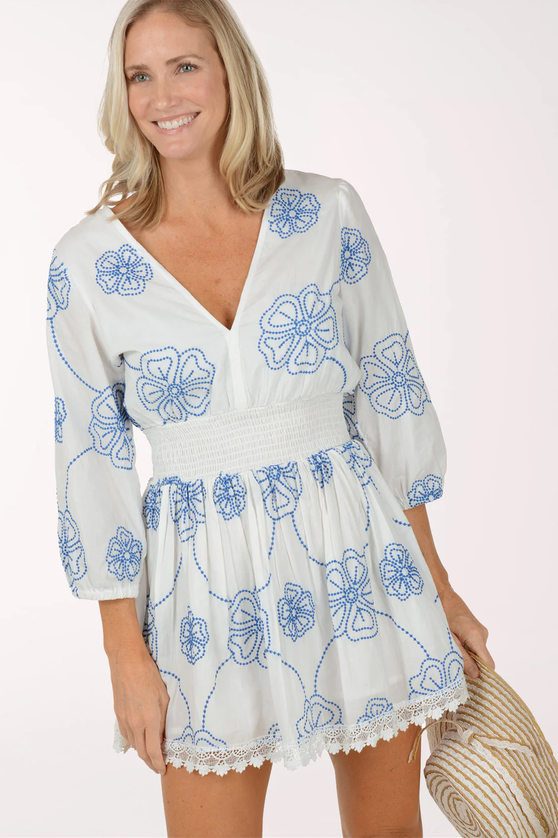Embroidered Floral Smocked Waist Dress Cover-Up - Image 6