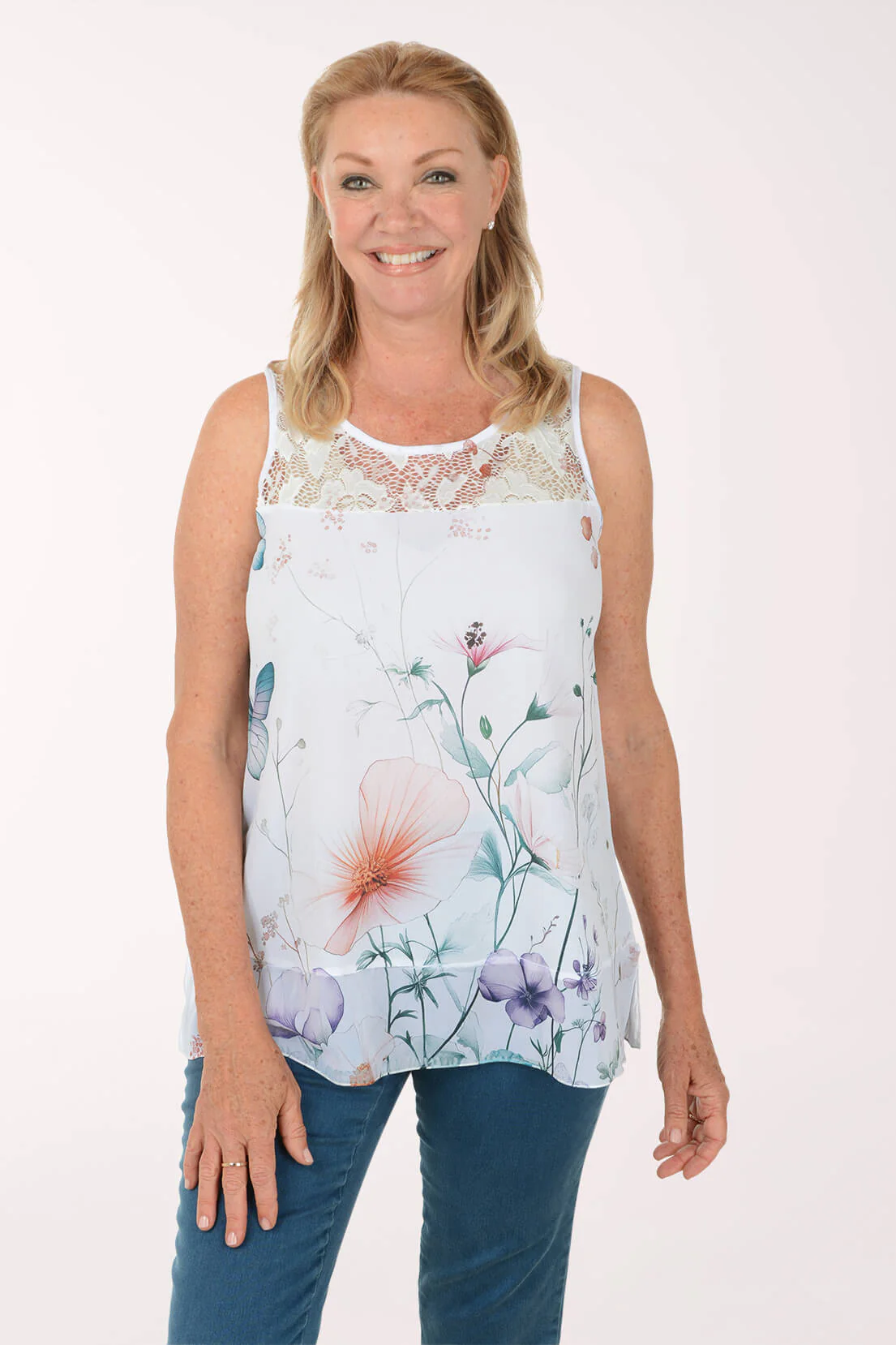 Petite New Season Lace Neck Sleeveless Blouse