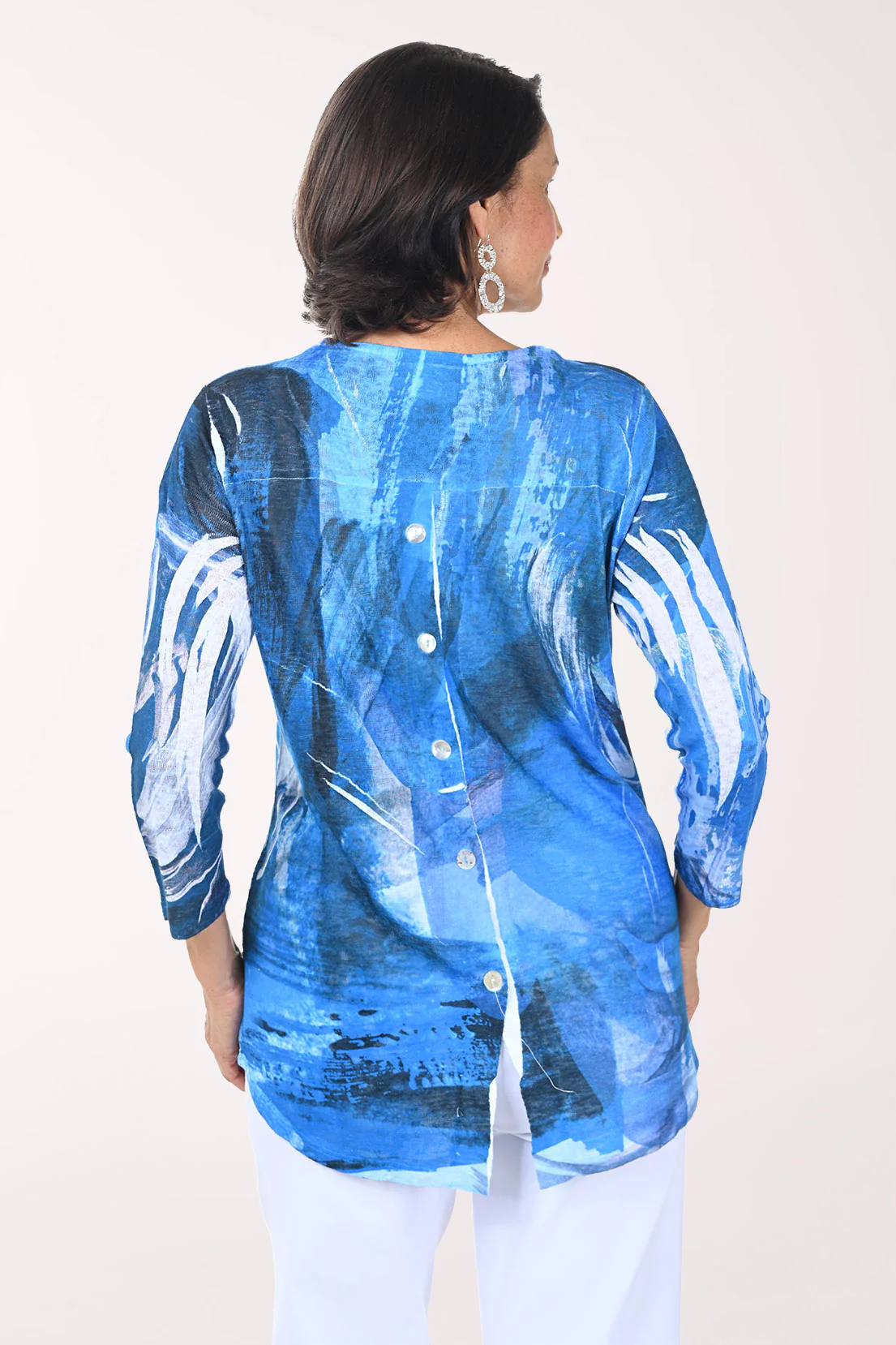 Blue Brushstrokes Button Back Top - Image 4