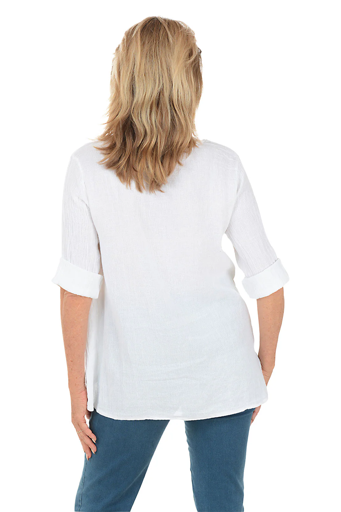 Linen-Blend Asymmetrical High-Low Blouse - Image 3