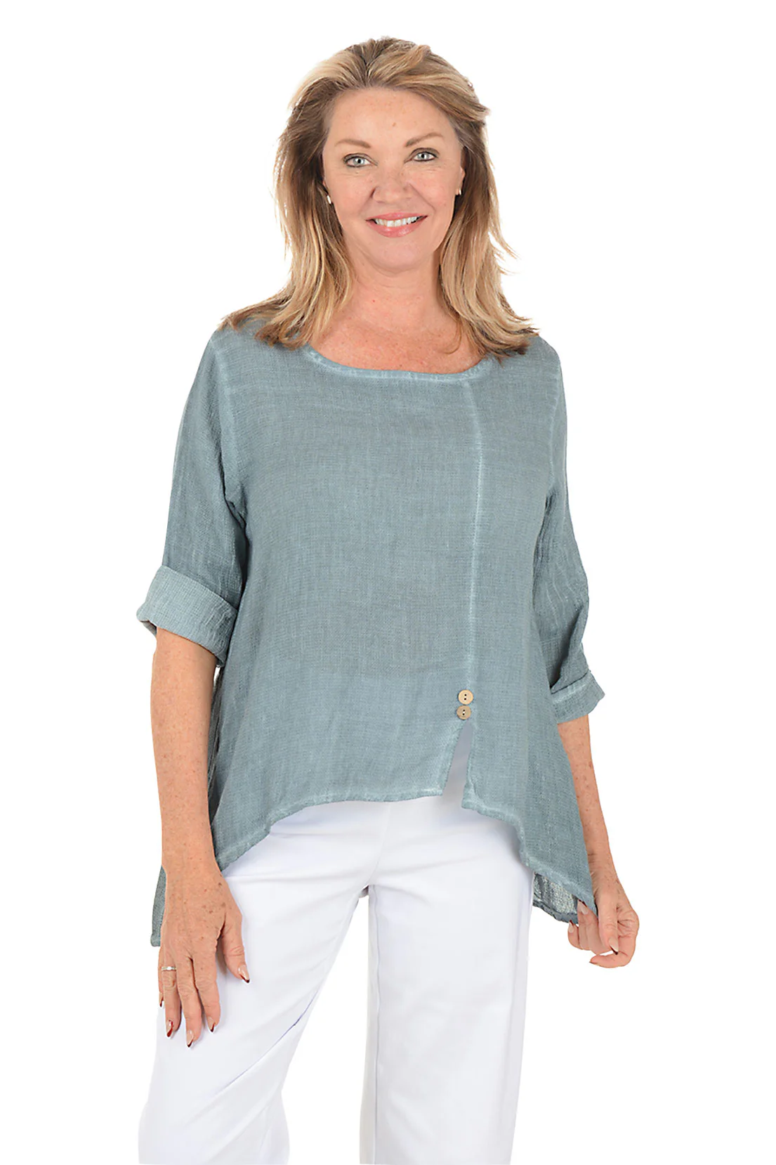Linen-Blend Asymmetrical High-Low Blouse - Image 6