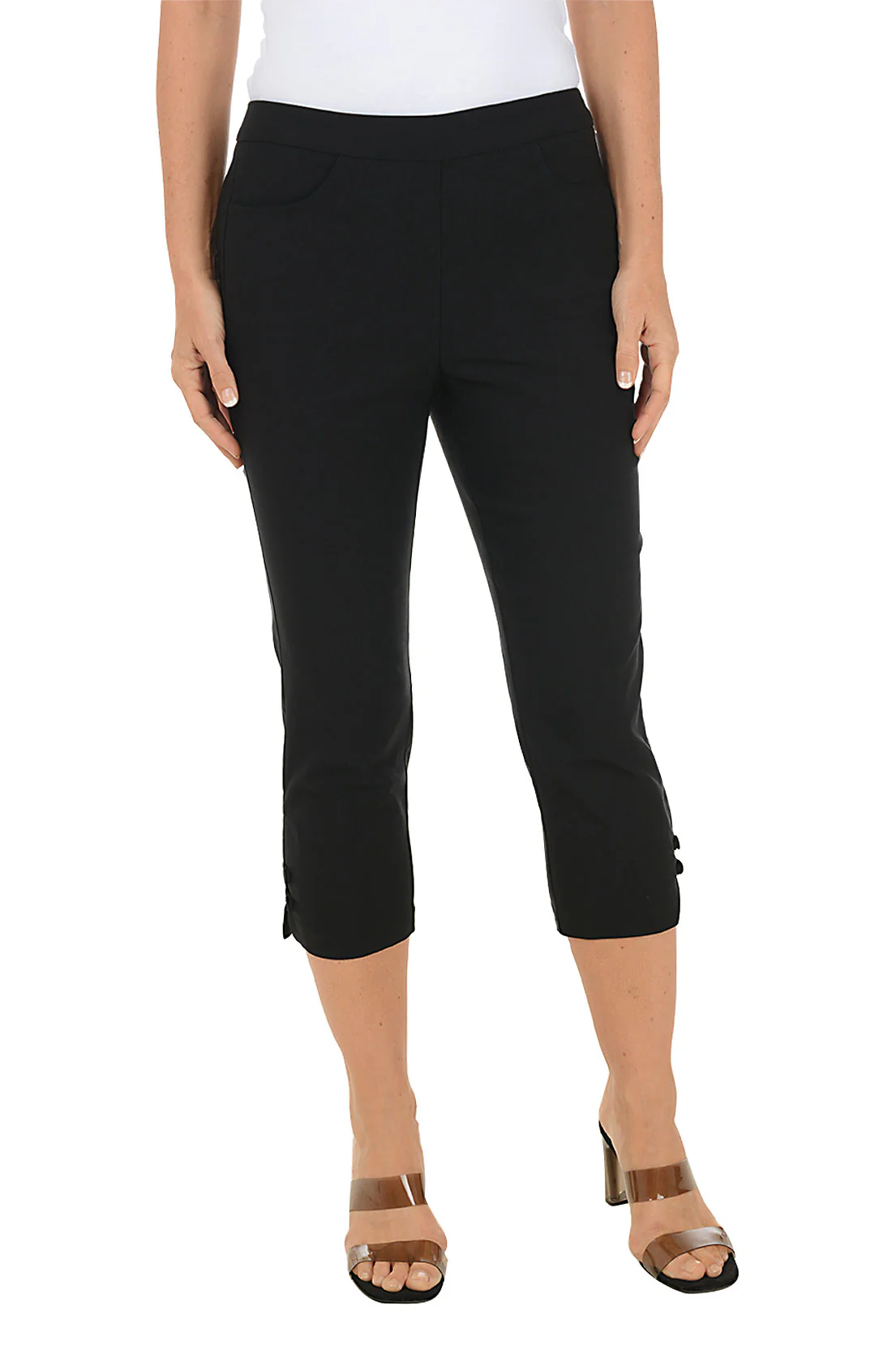 Petite Double Button Hem Capri Pant