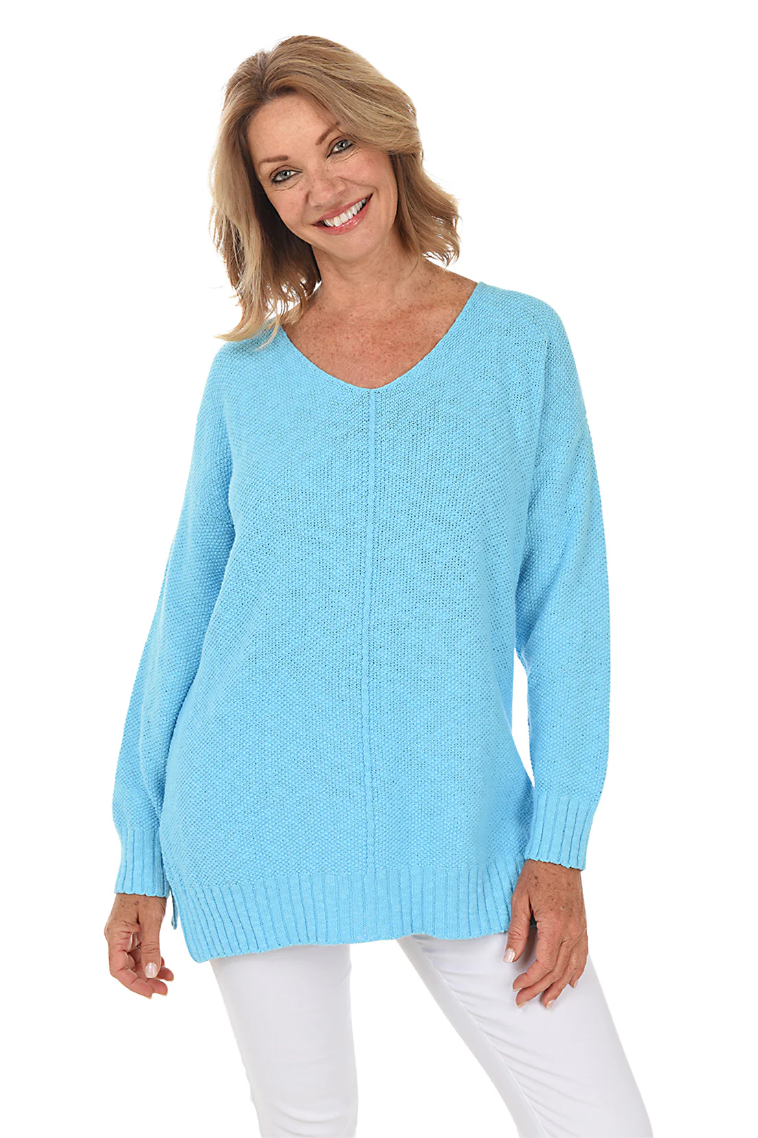 Cotton V-Neck Tunic Sweater - Image 19