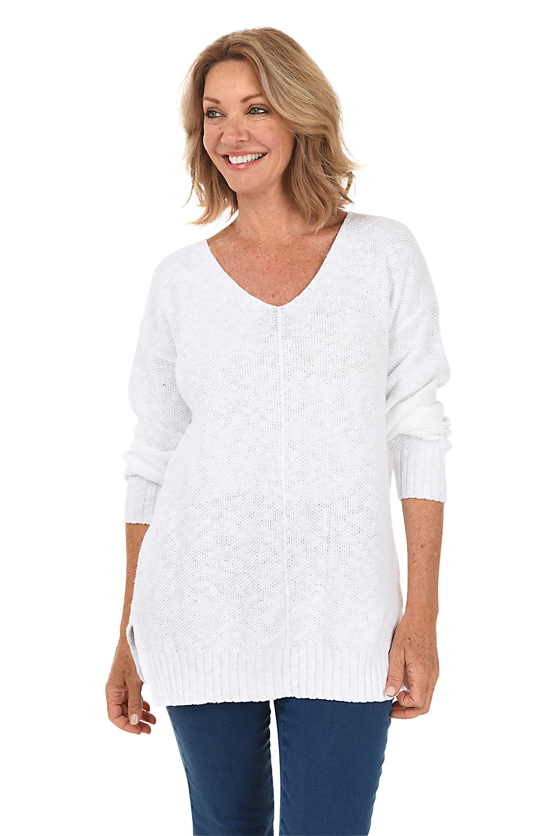 Cotton V-Neck Tunic Sweater - Image 20