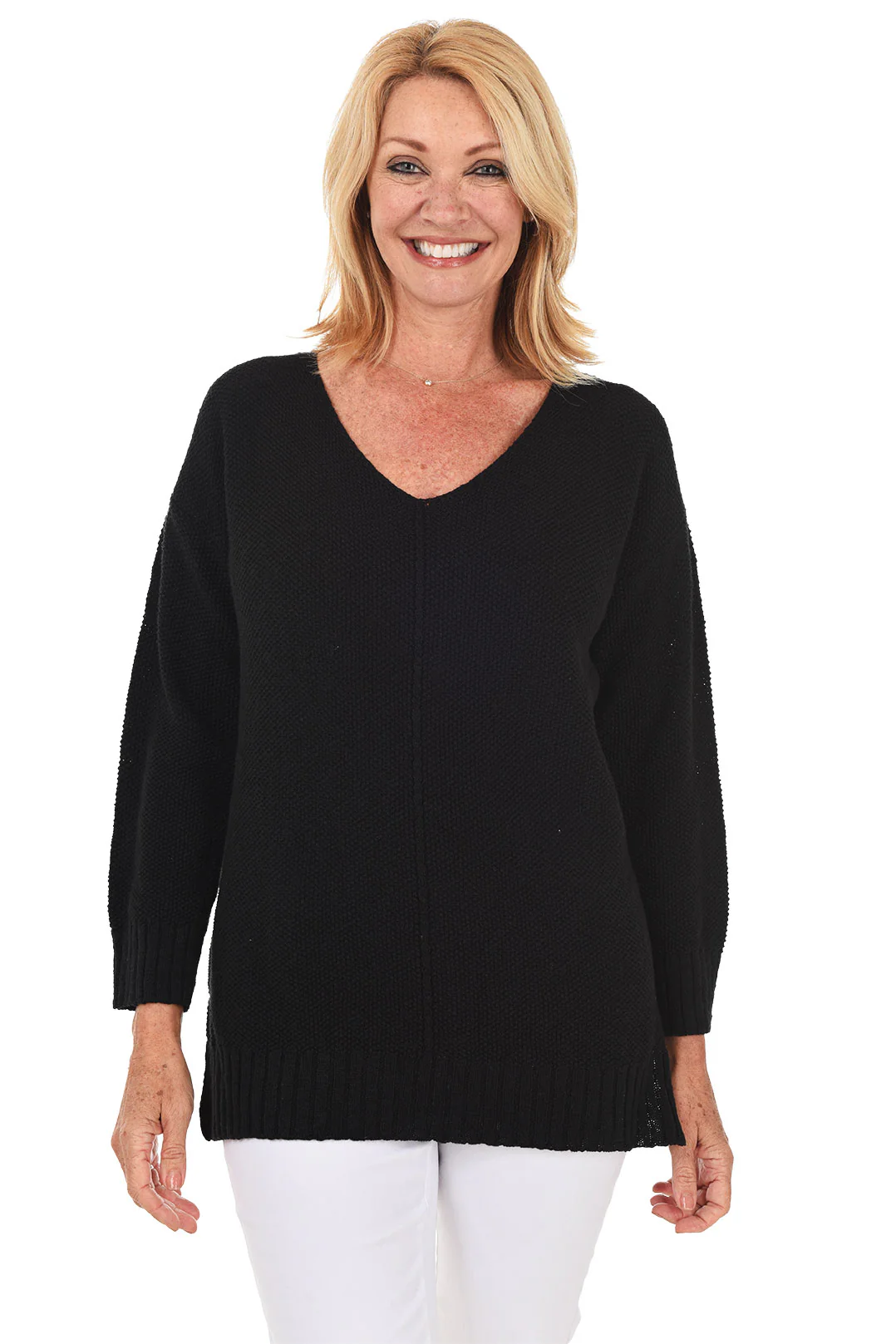 Cotton V-Neck Tunic Sweater - Image 4
