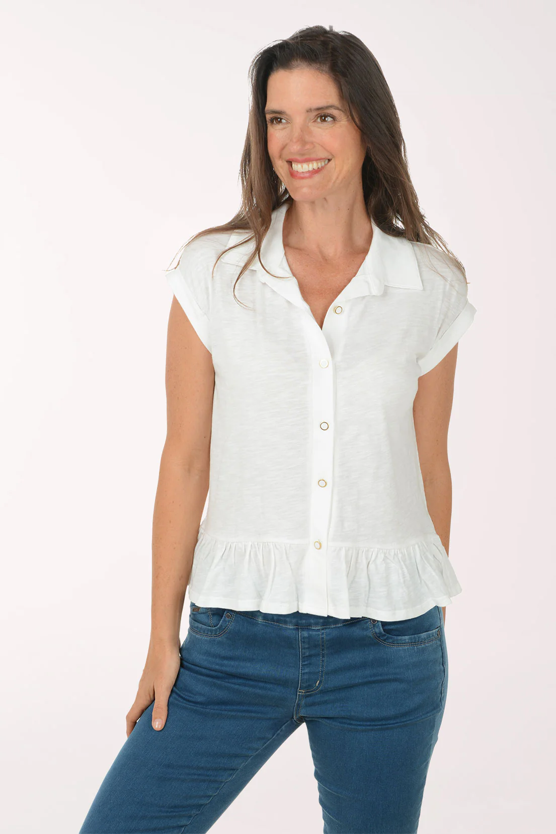 Ruffled Peplum Hem Button Front Top - Image 4