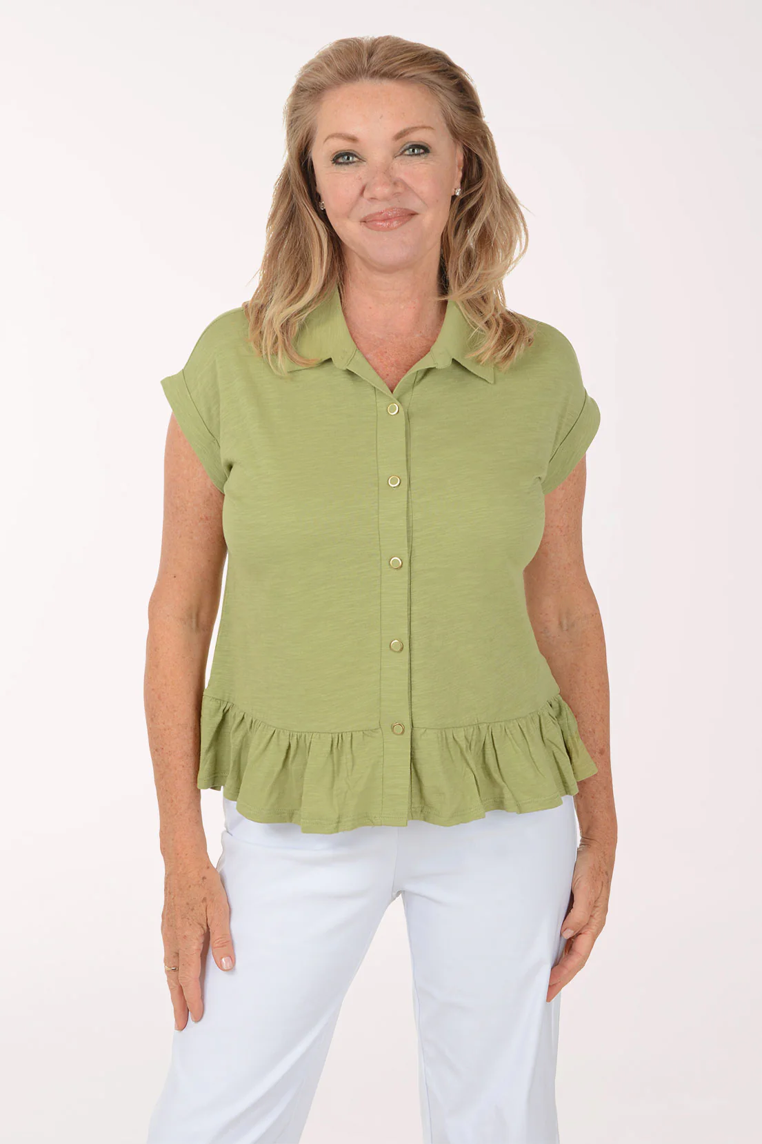 Ruffled Peplum Hem Button Front Top - Image 6
