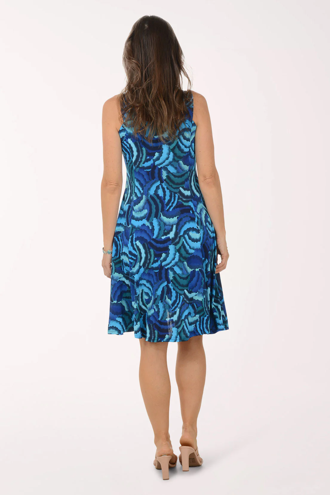 Blue Waves Sleeveless Fit And Flare Dress - Image 3