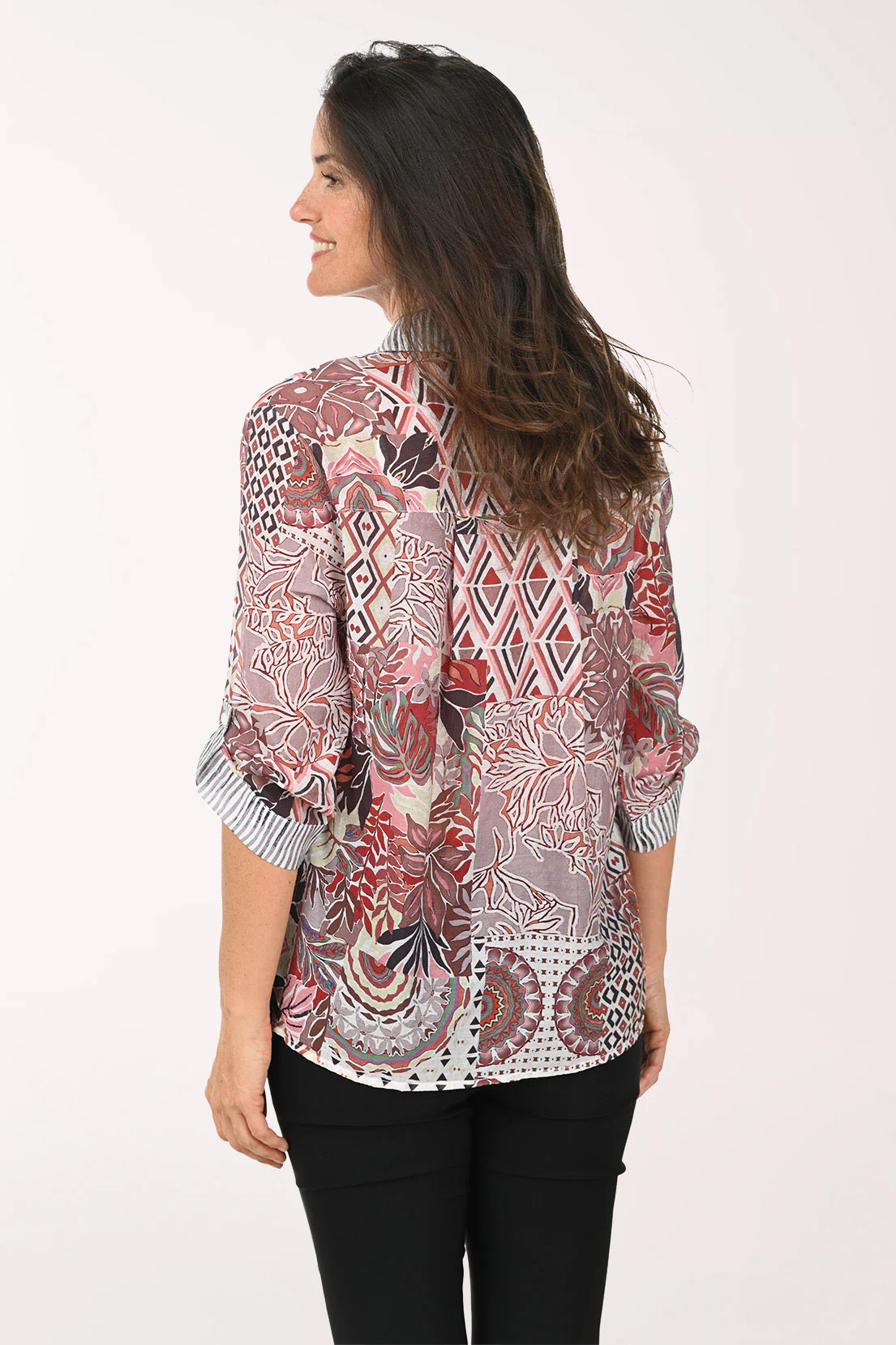 Pink Patchwork Roll Sleeve Shirt - Image 3