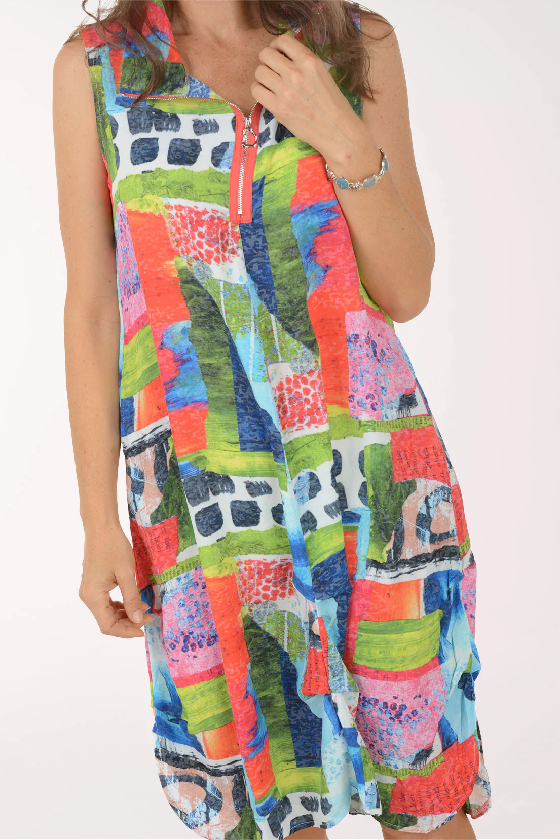 Patchwork Zip Neck Sleeveless Dress - Image 4