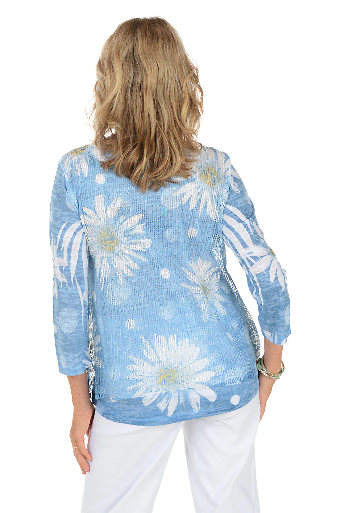 Daisy Pop Mesh Overlay Knit Top - Image 3