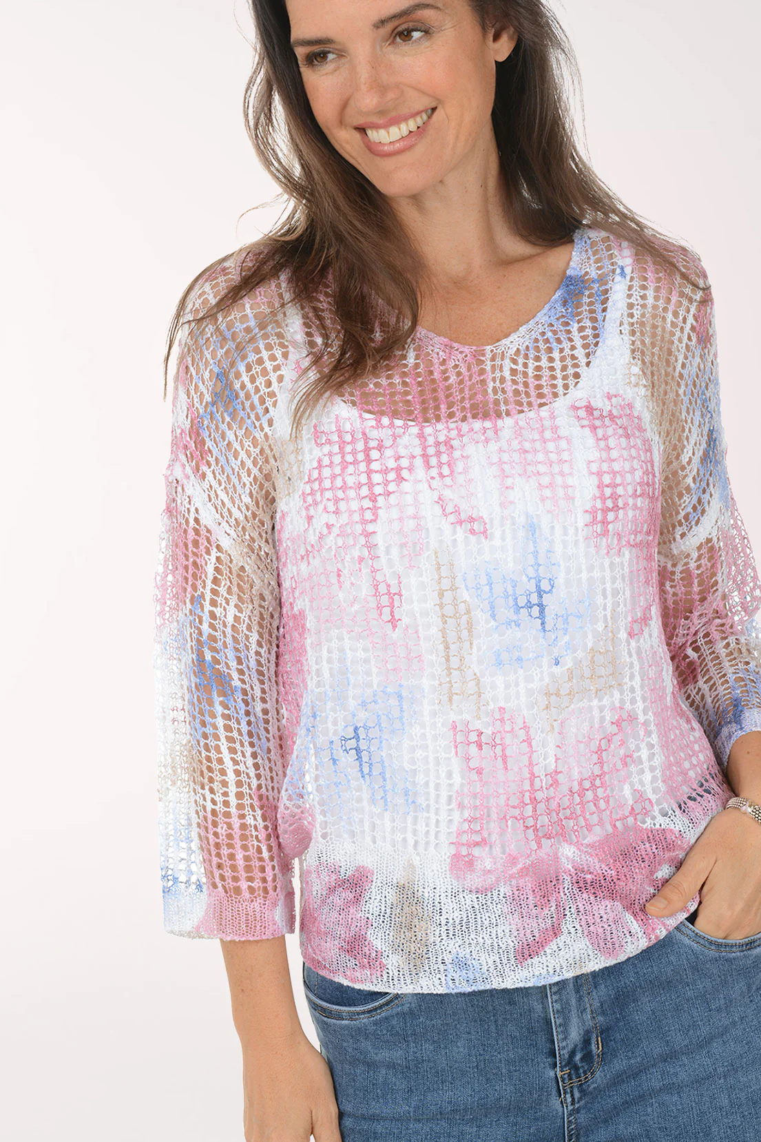 Flowery Fishnet High-Low Sweater - Image 5