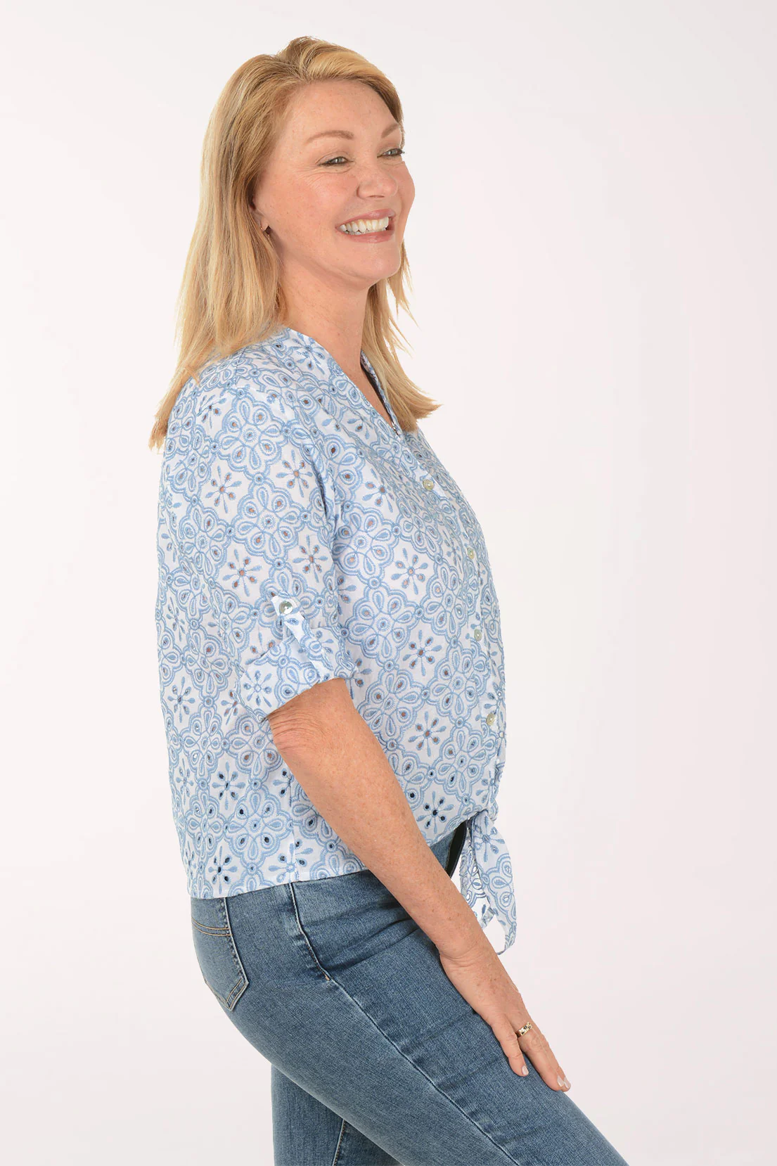 Cotton Eyelet Tie-Front Shirt - Image 2