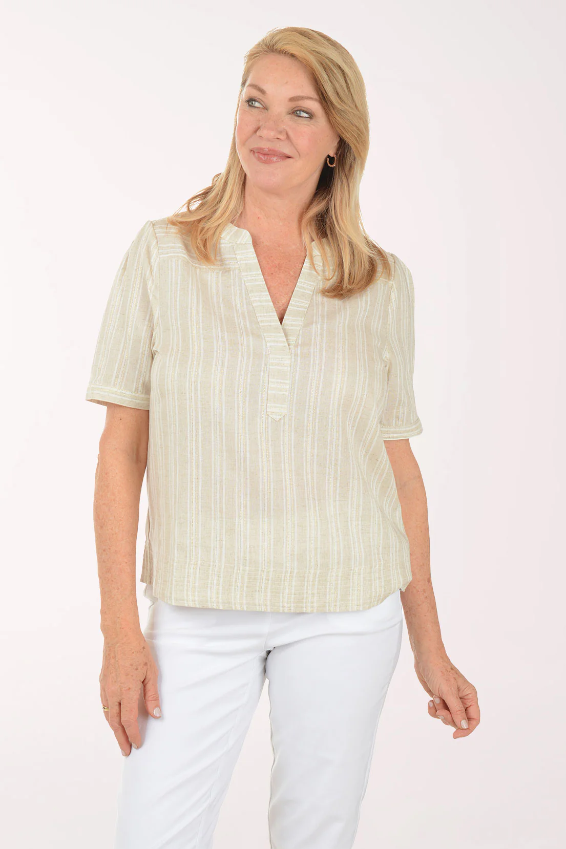 Golden Sand Stripe Short Sleeve Blouse