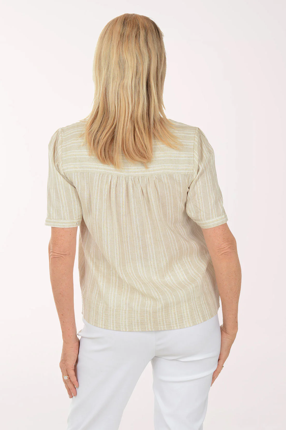 Golden Sand Stripe Short Sleeve Blouse - Image 3