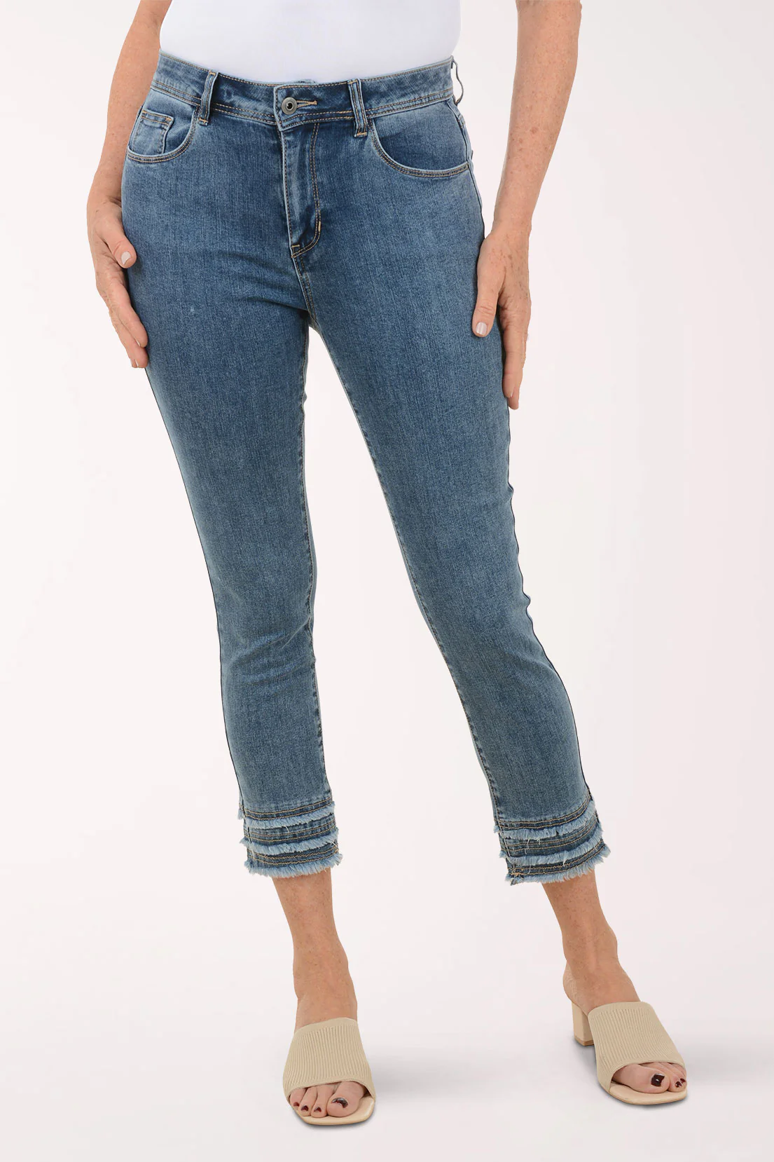 Triple Frayed Hem Stretch Denim Pant - Image 6