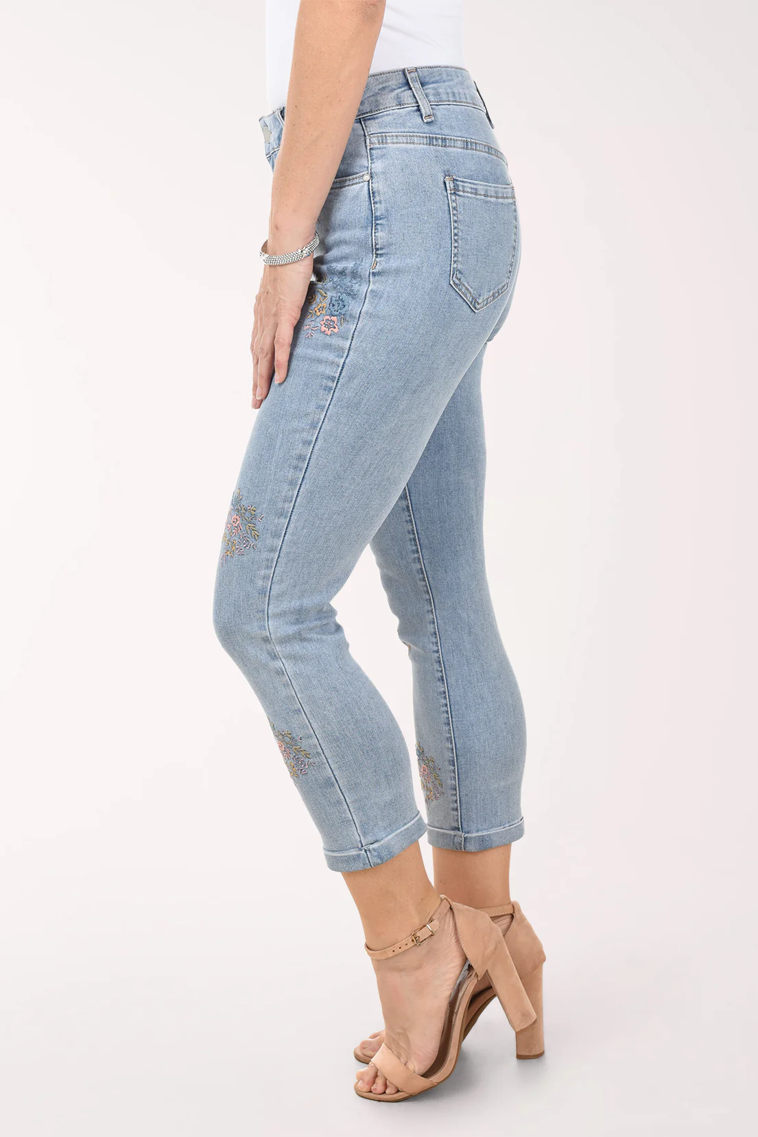 Bouquet Embroidered Cuffed Hem Denim Pant - Image 2